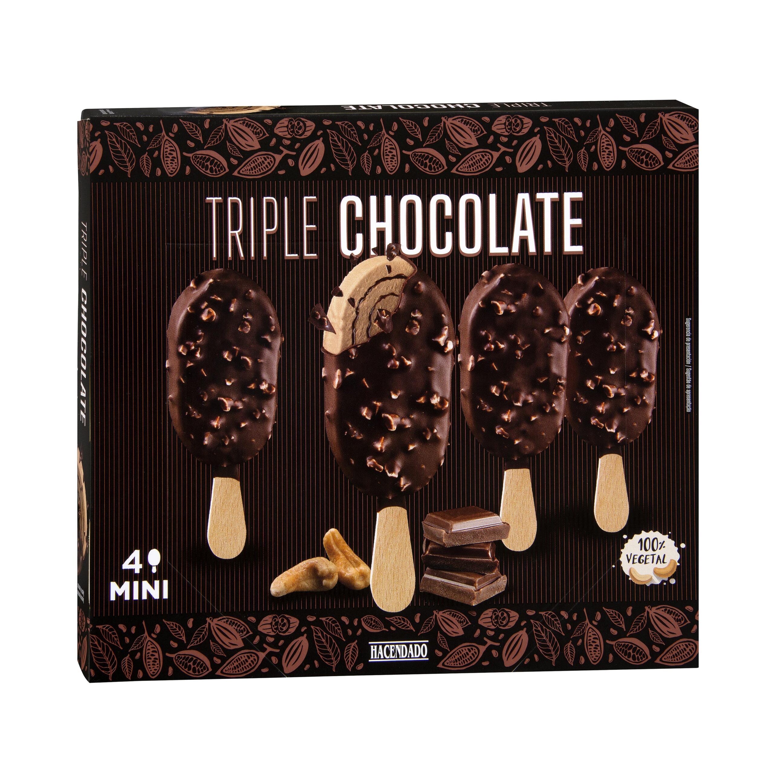 Helado vegetal mini triple chocolate a base de anacardo Hacendado Mercadona