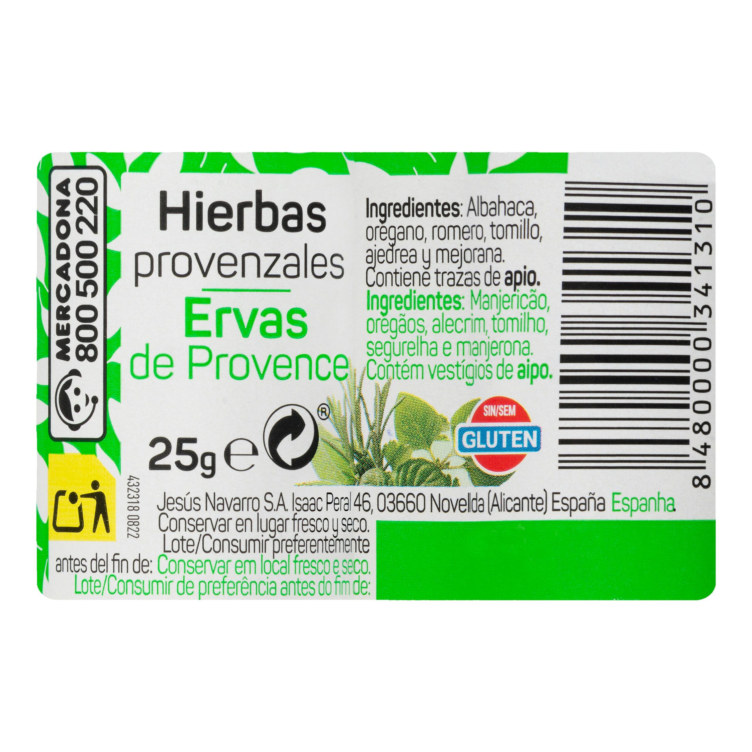 Etiqueta Hierbas provenzales Hacendado