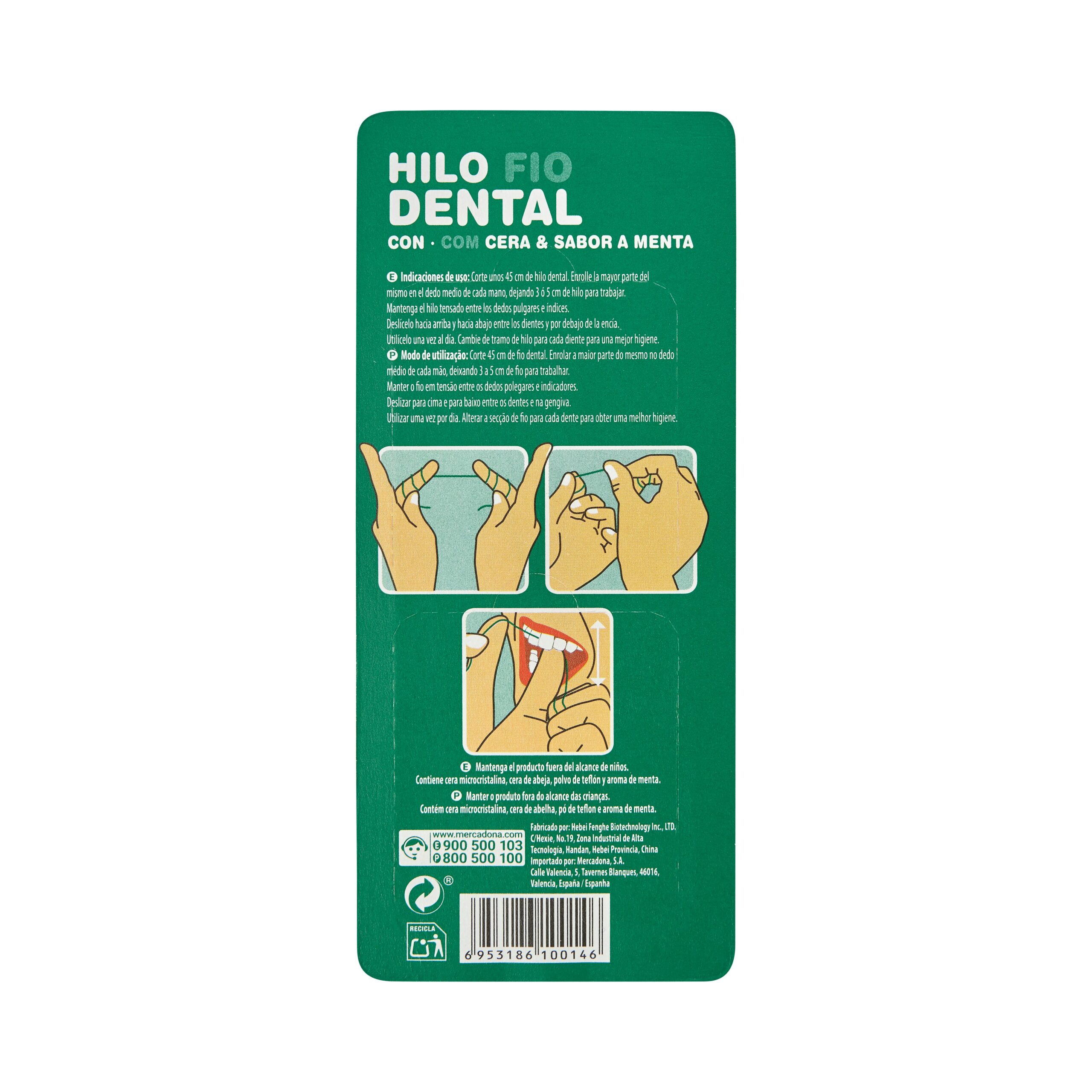 Etiqueta Hilo dental con cera y sabor menta