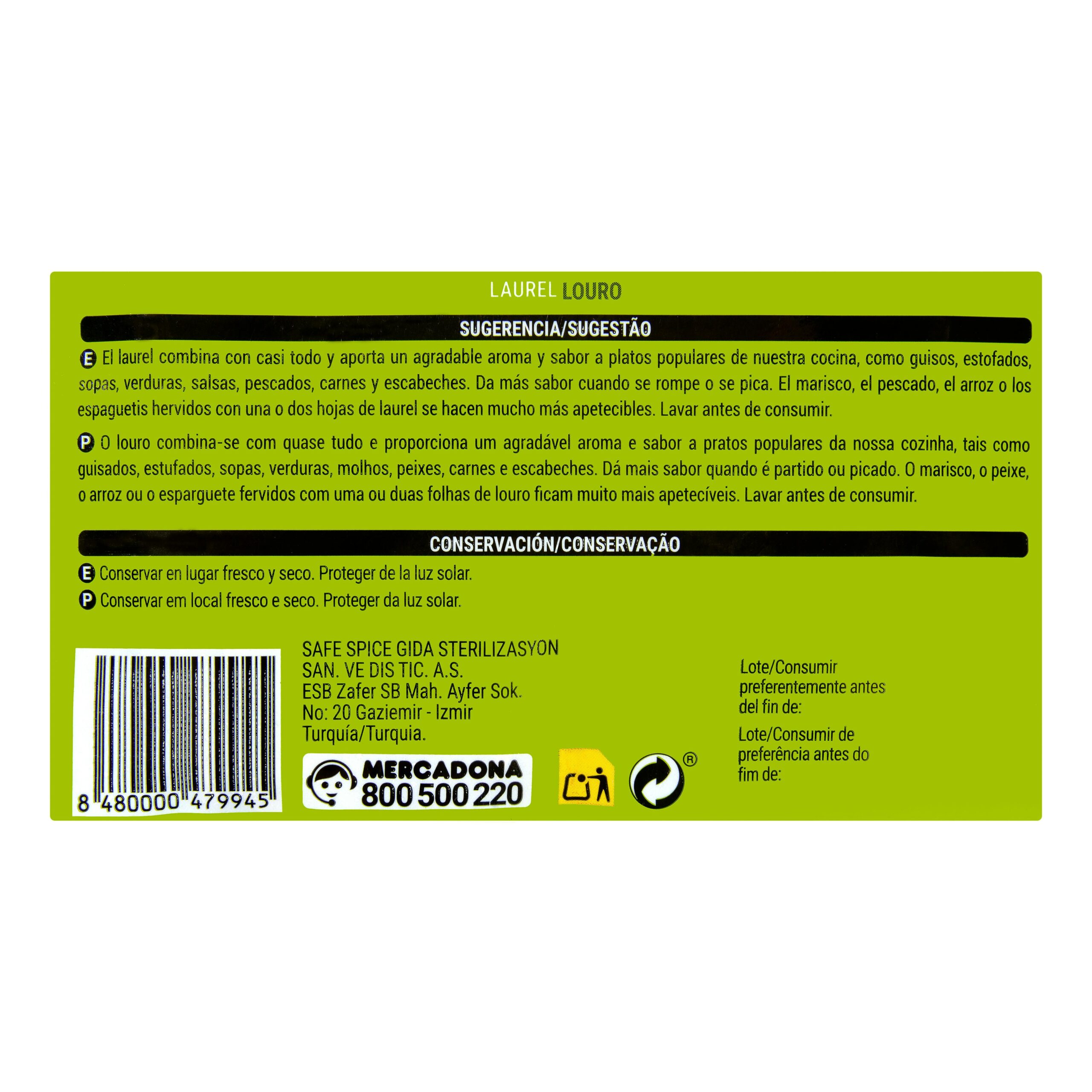 Etiqueta Hoja de laurel Hacendado