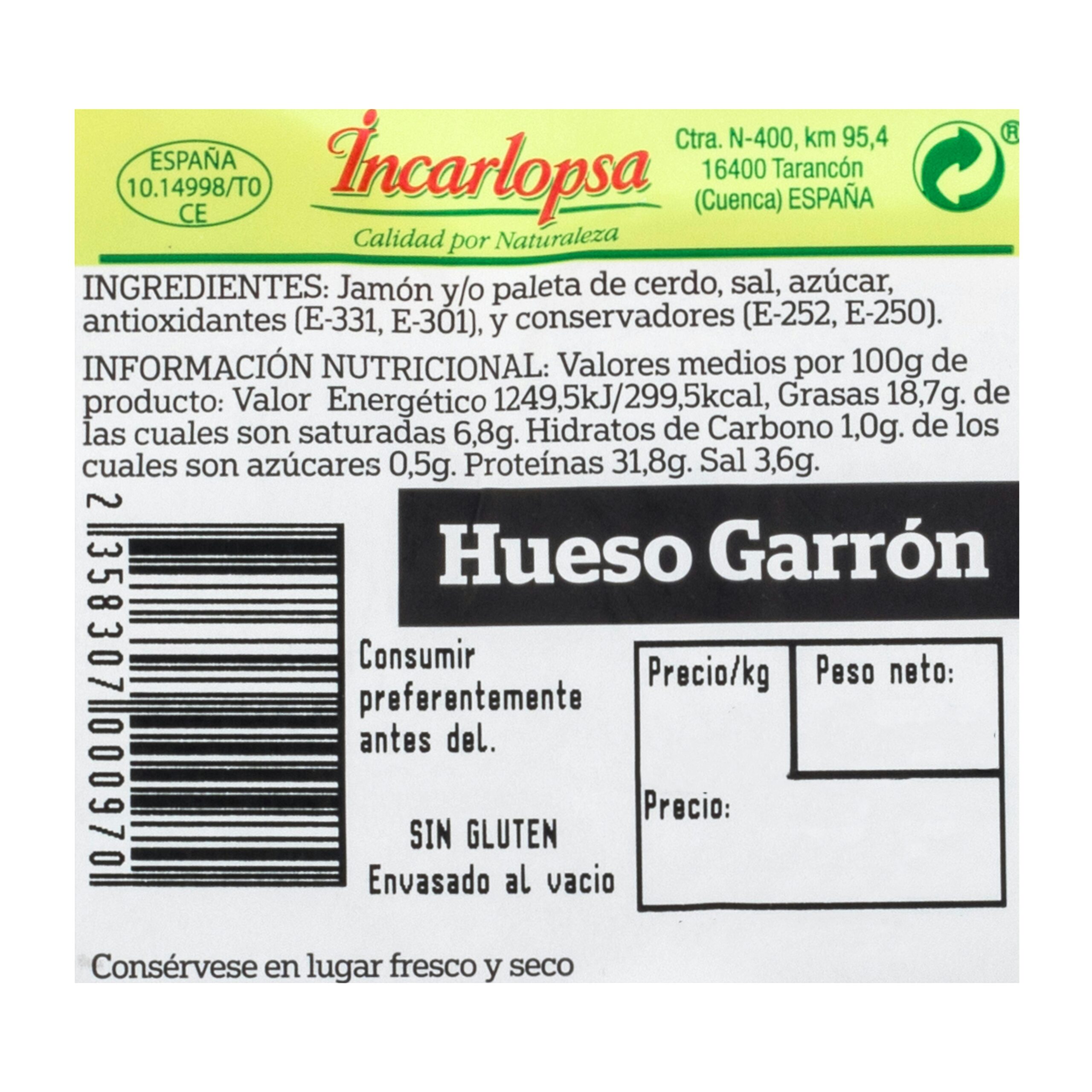Etiqueta Hueso garrón Incarlopsa