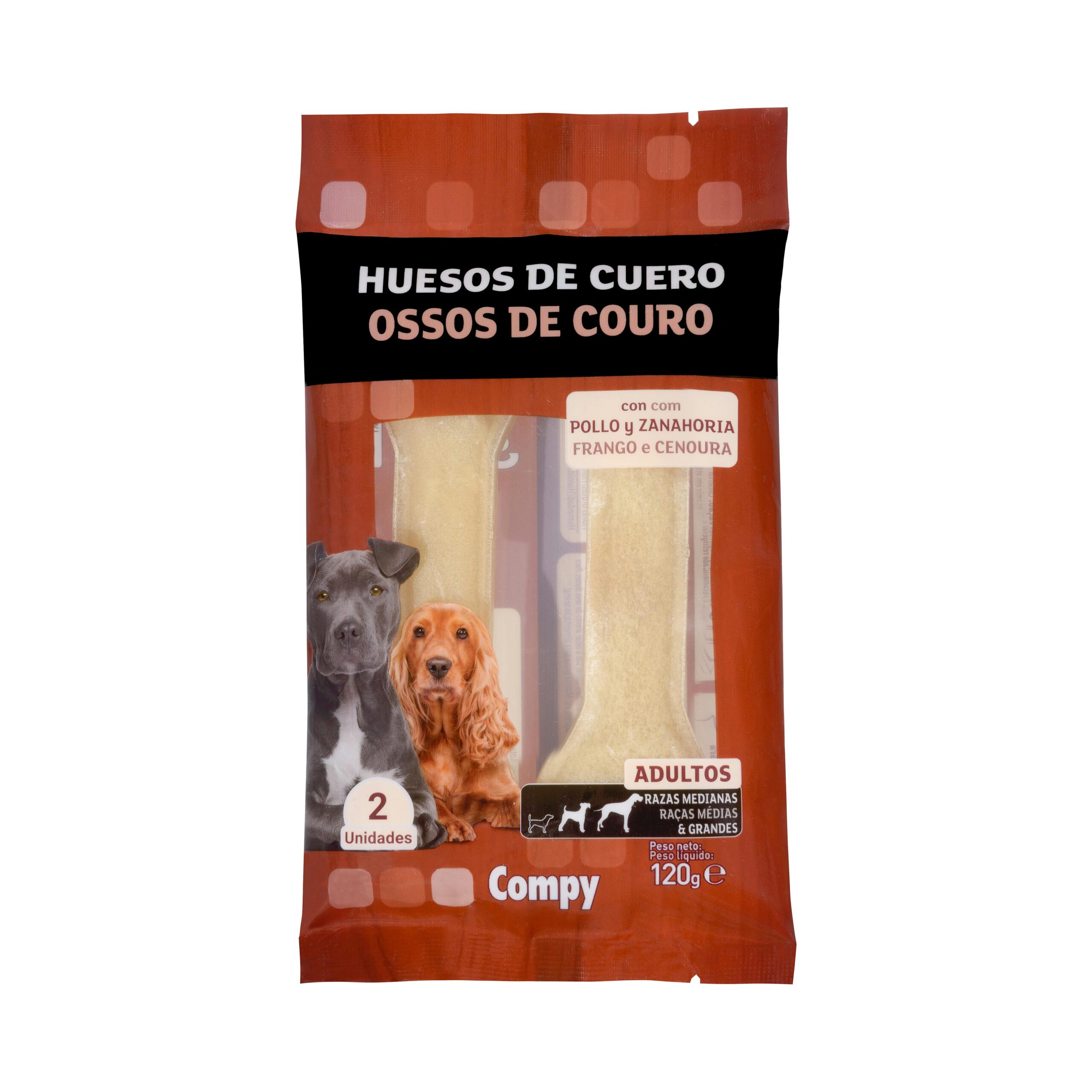 Huesos de cuero con pollo y zanahoria Compy perro adulto razas medianas y grandes Huesos de cuero con pollo y zanahoria Compy perro adulto razas medianas y grandes