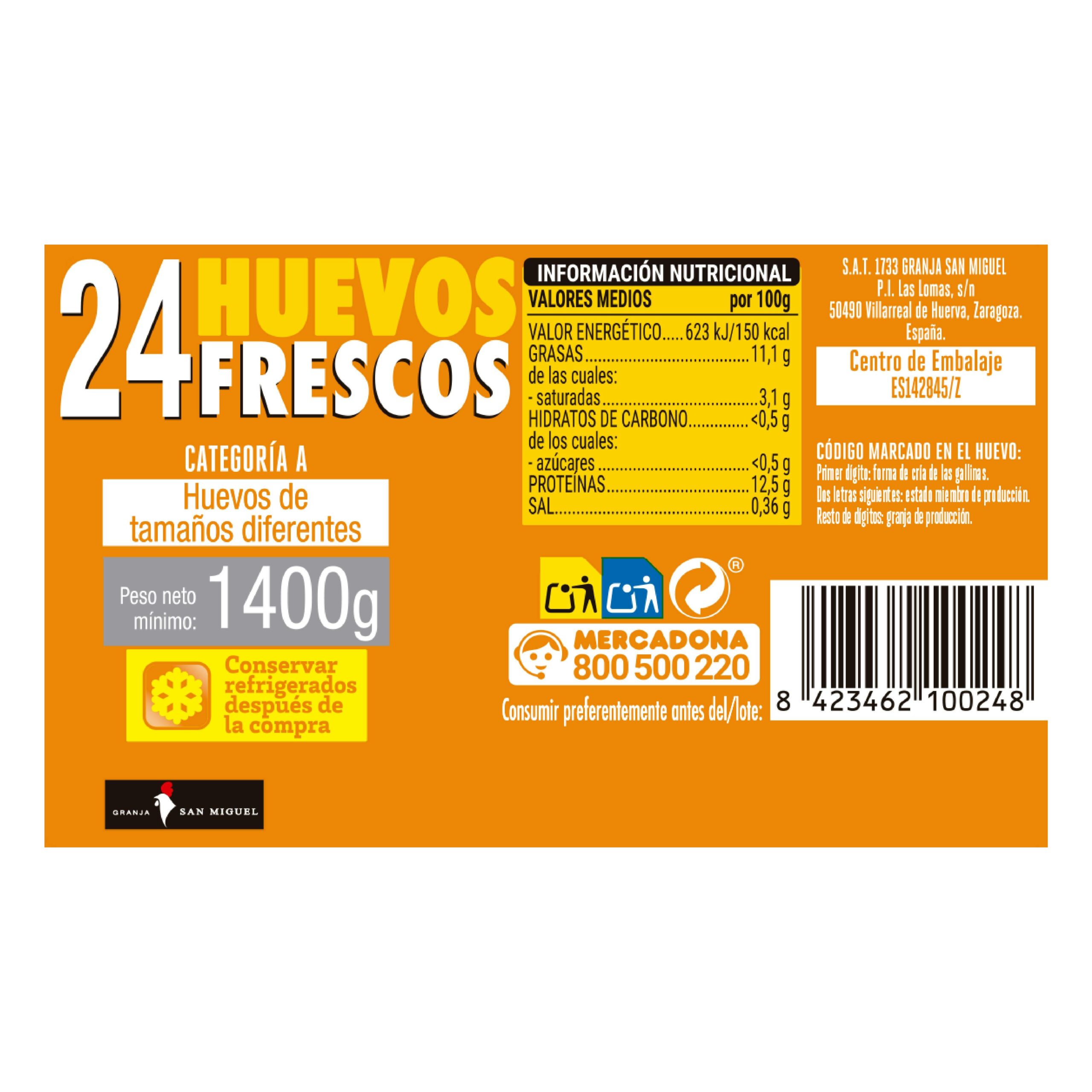 Etiqueta Huevos tamaños diferentes