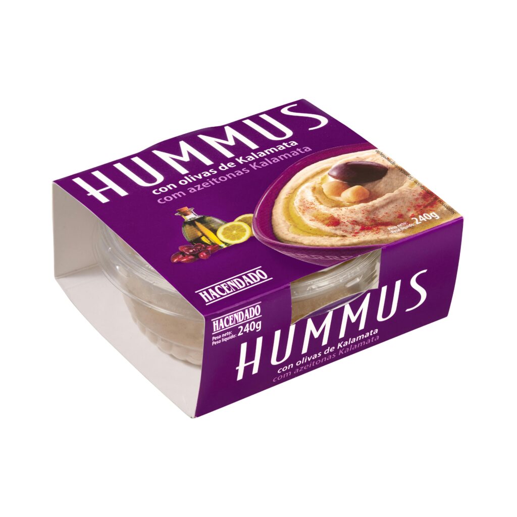 Hummus de garbanzos Hacendado con olivas de kalamata