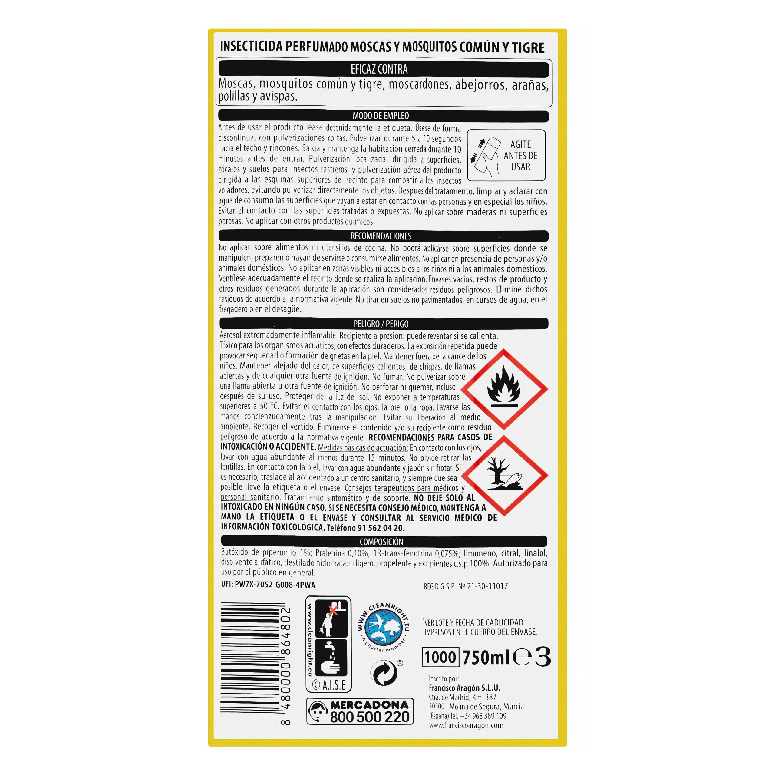 Etiqueta Insecticida moscas y mosquitos Bosque Verde perfumado