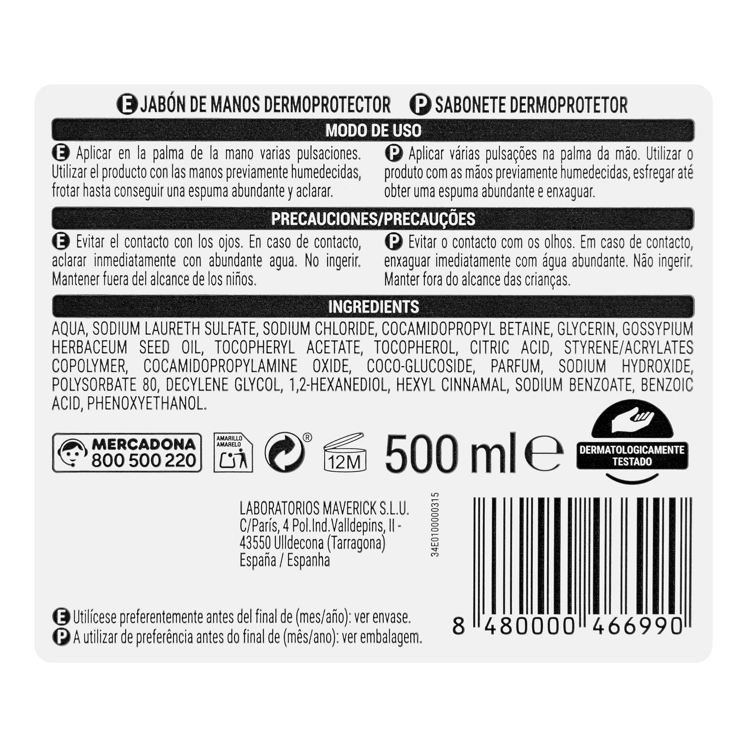 Etiqueta Jabón de manos dermoprotector Deliplus