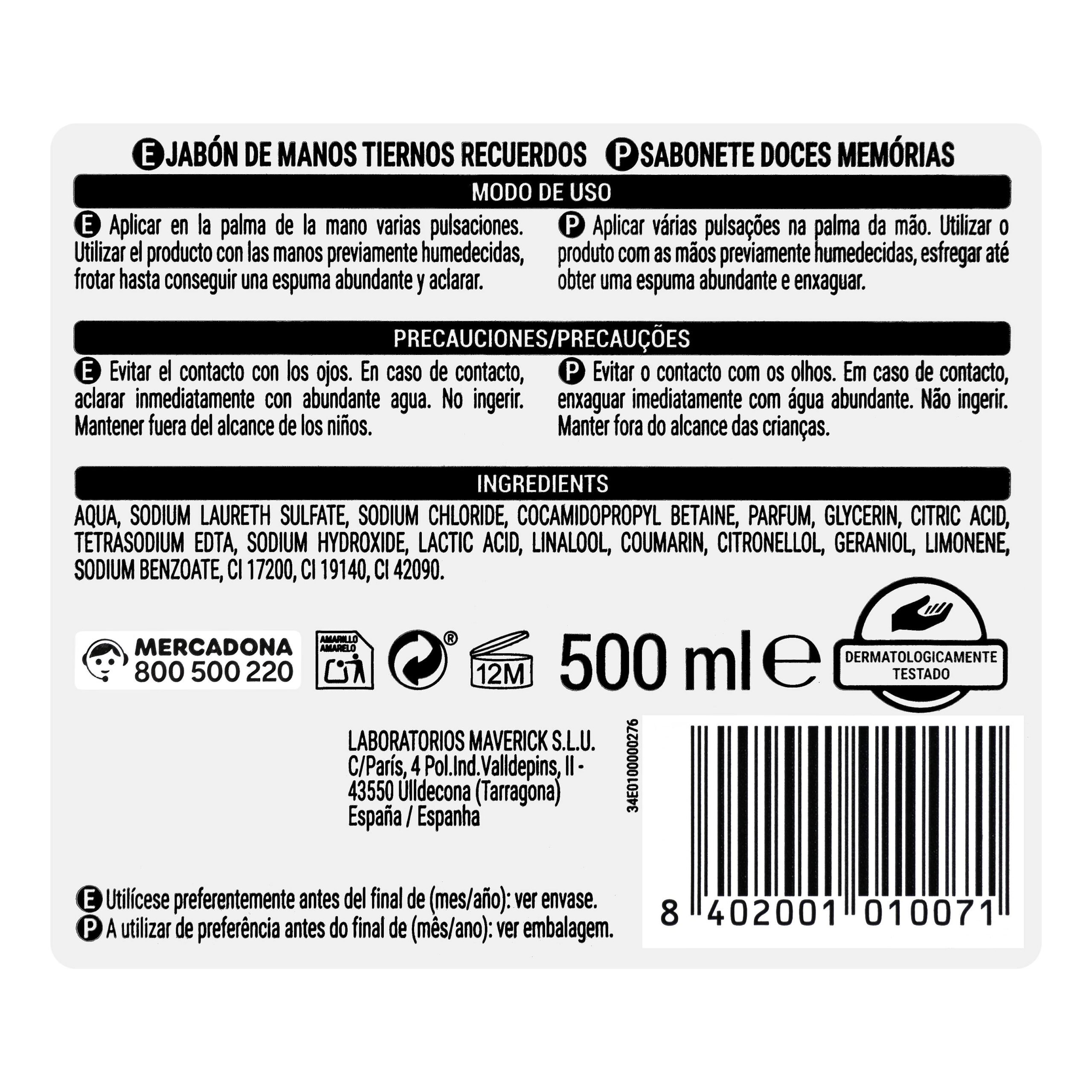 Etiqueta Jabón de manos tiernos recuerdos Deliplus