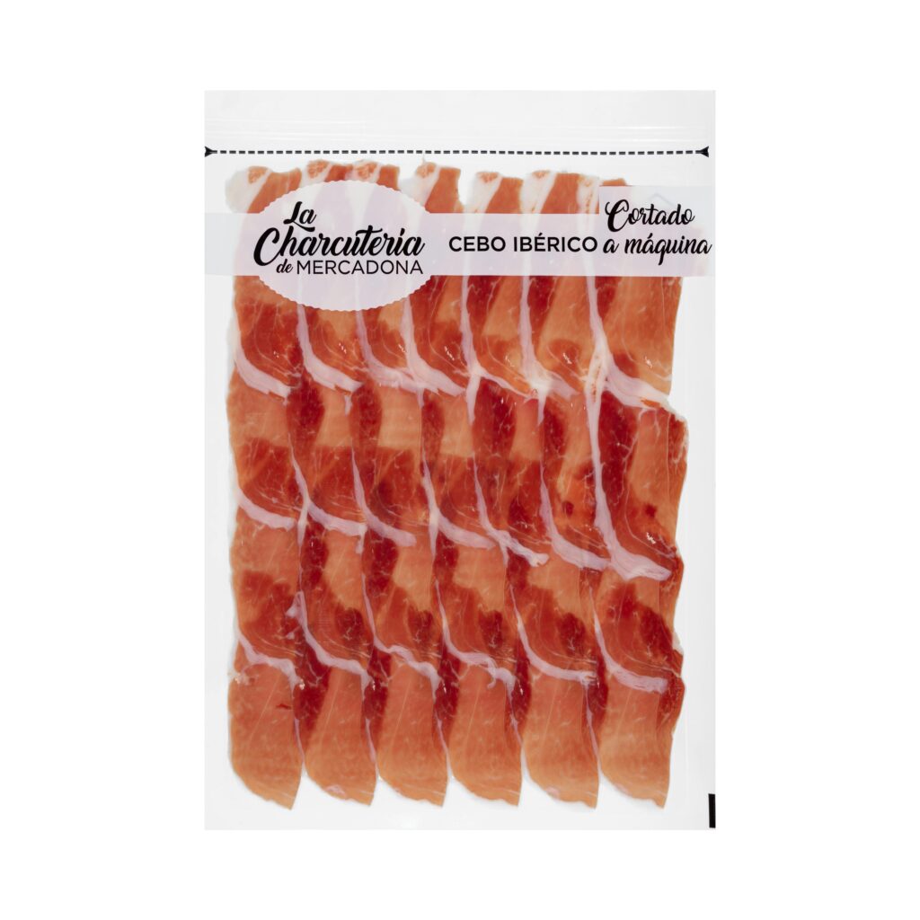 Jamón cebo ibérico cortado a máquina envasado al vacío