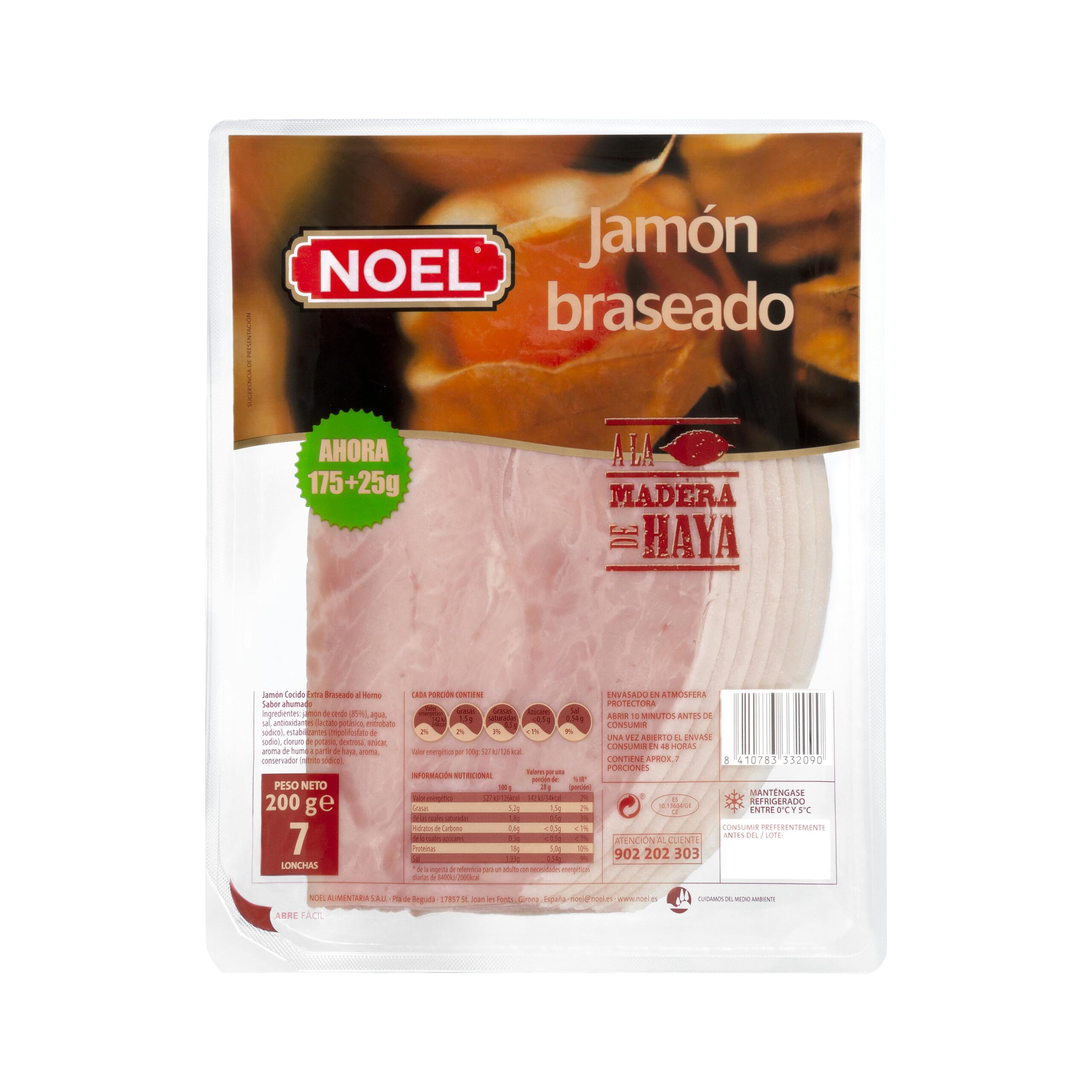 Jamón cocido braseado Noel lonchas Mercadona