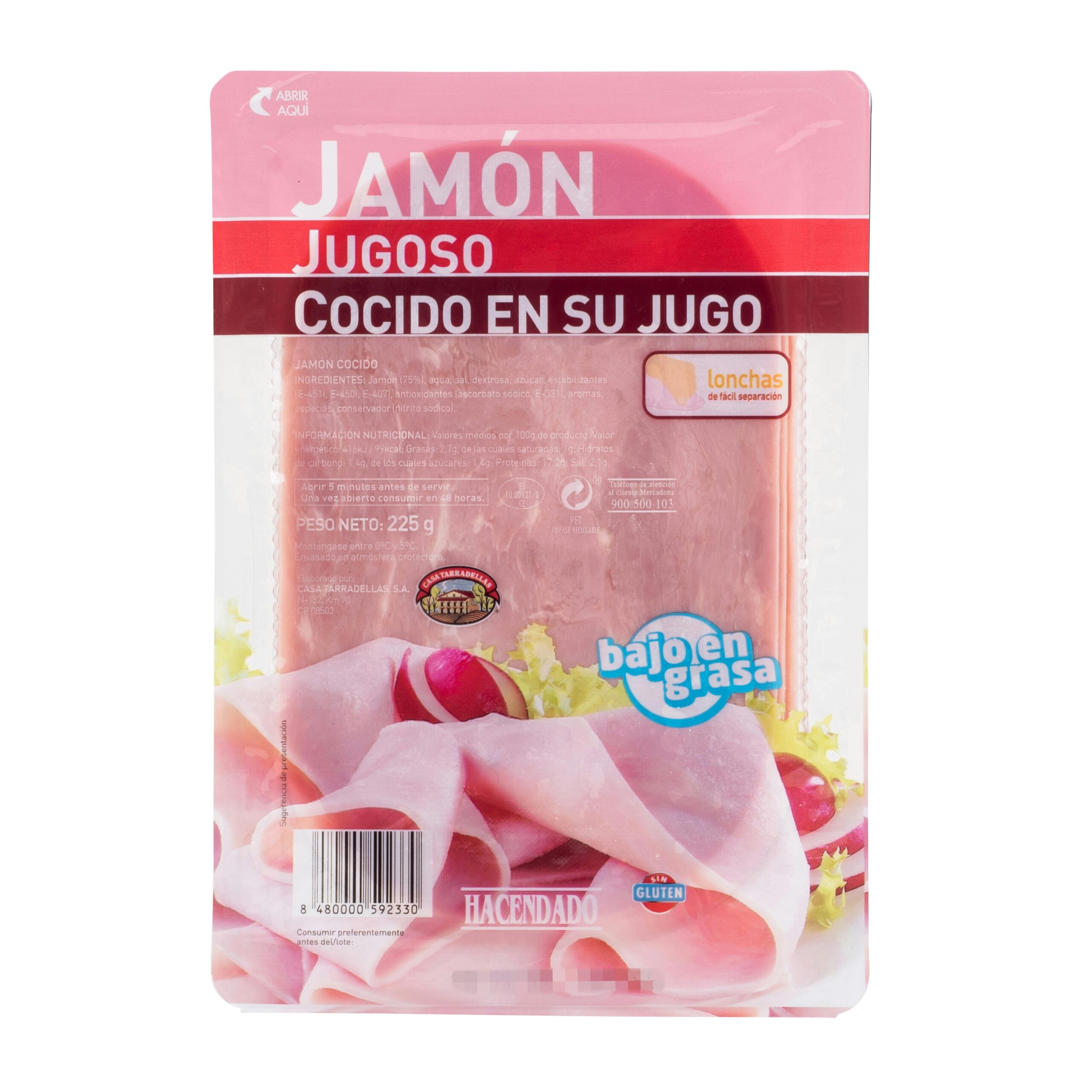Jamón cocido jugoso Hacendado Mercadona