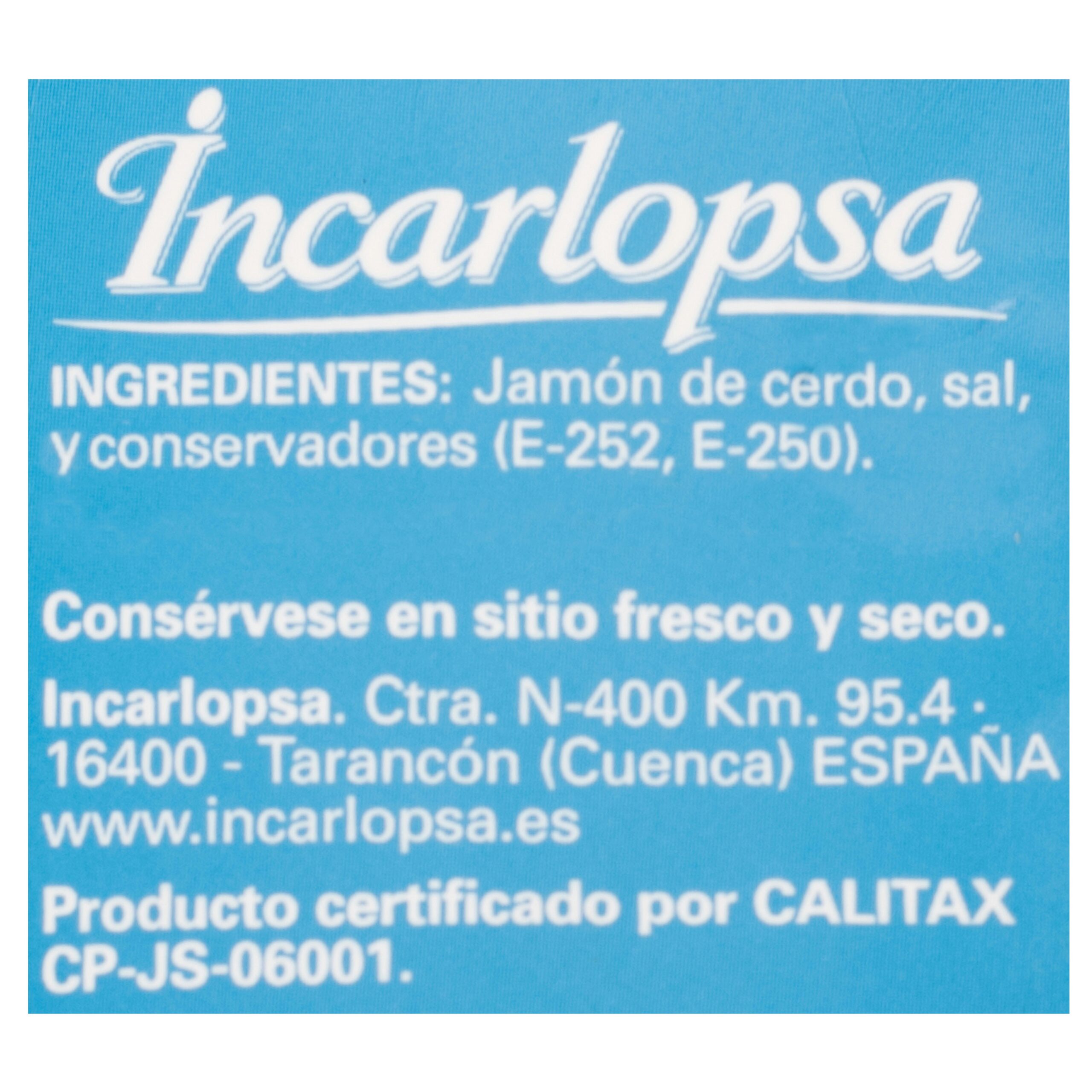 Etiqueta Jamón serrano Incarlopsa