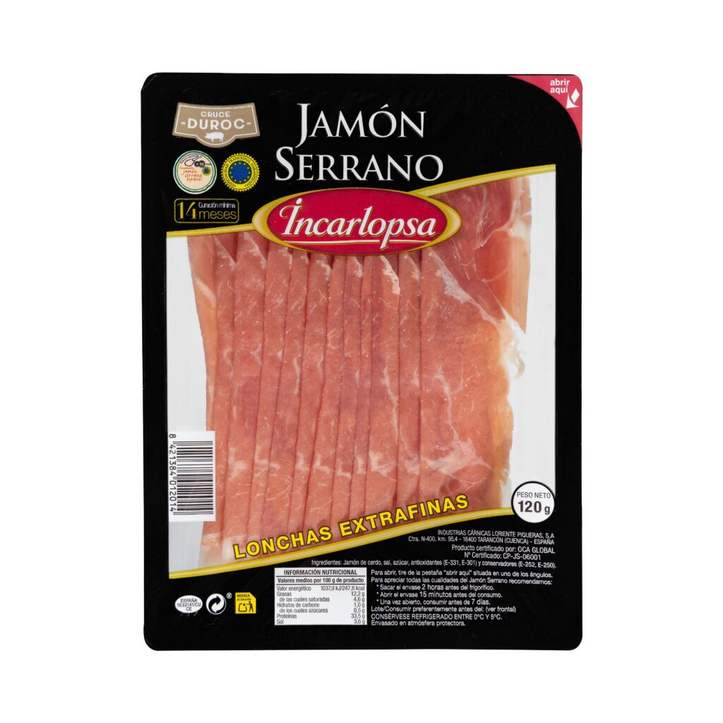 Jamón serrano Incarlopsa lonchas extrafinas