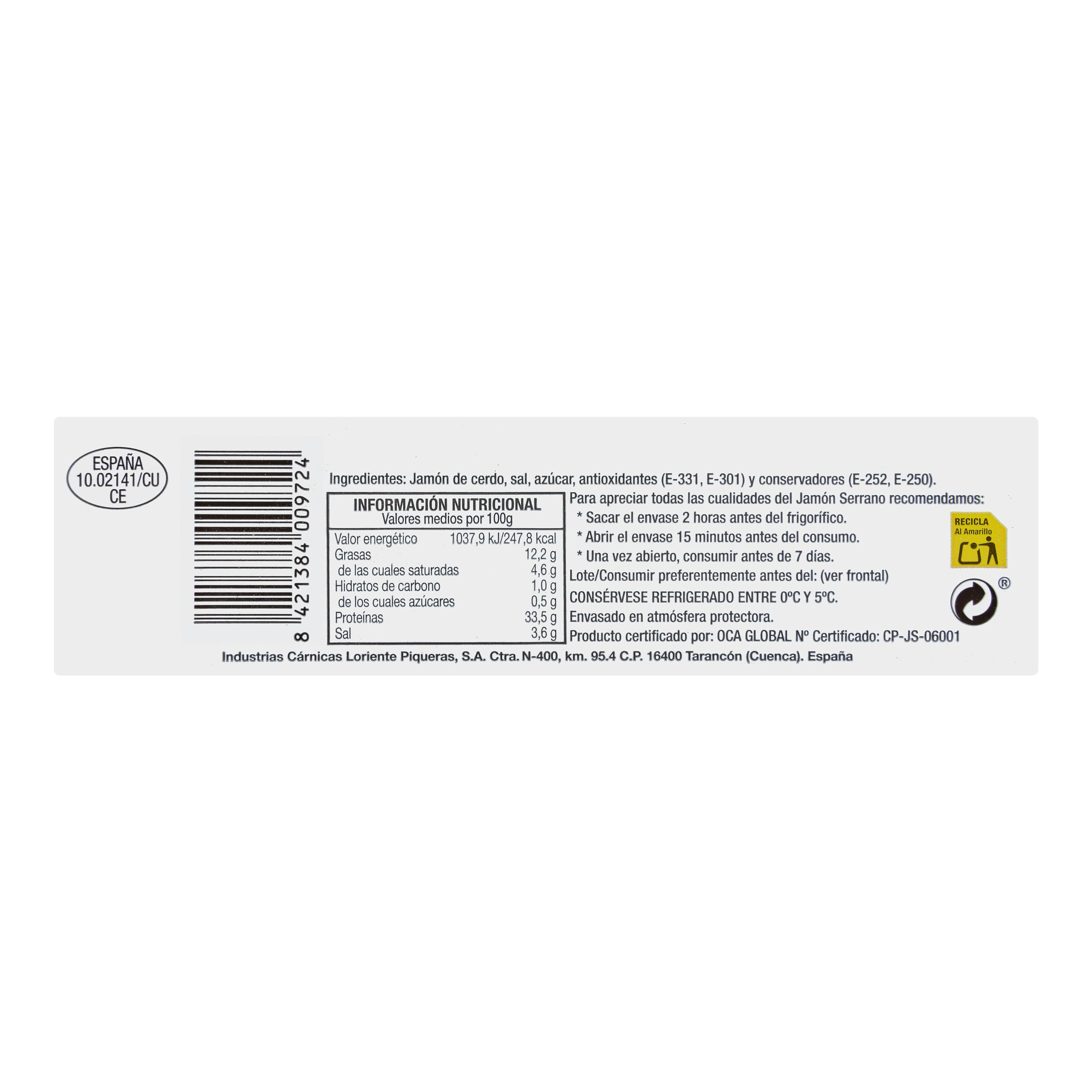 Etiqueta Jamón serrano lonchas Incarlopsa
