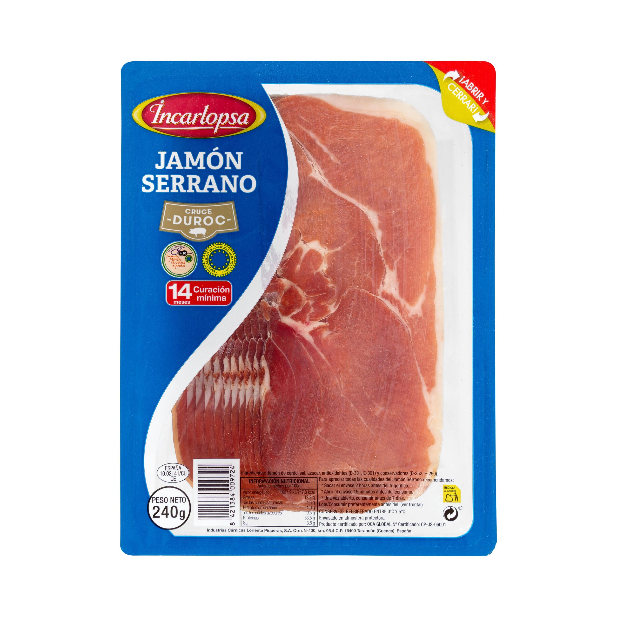 Jamón serrano lonchas Incarlopsa Mercadona