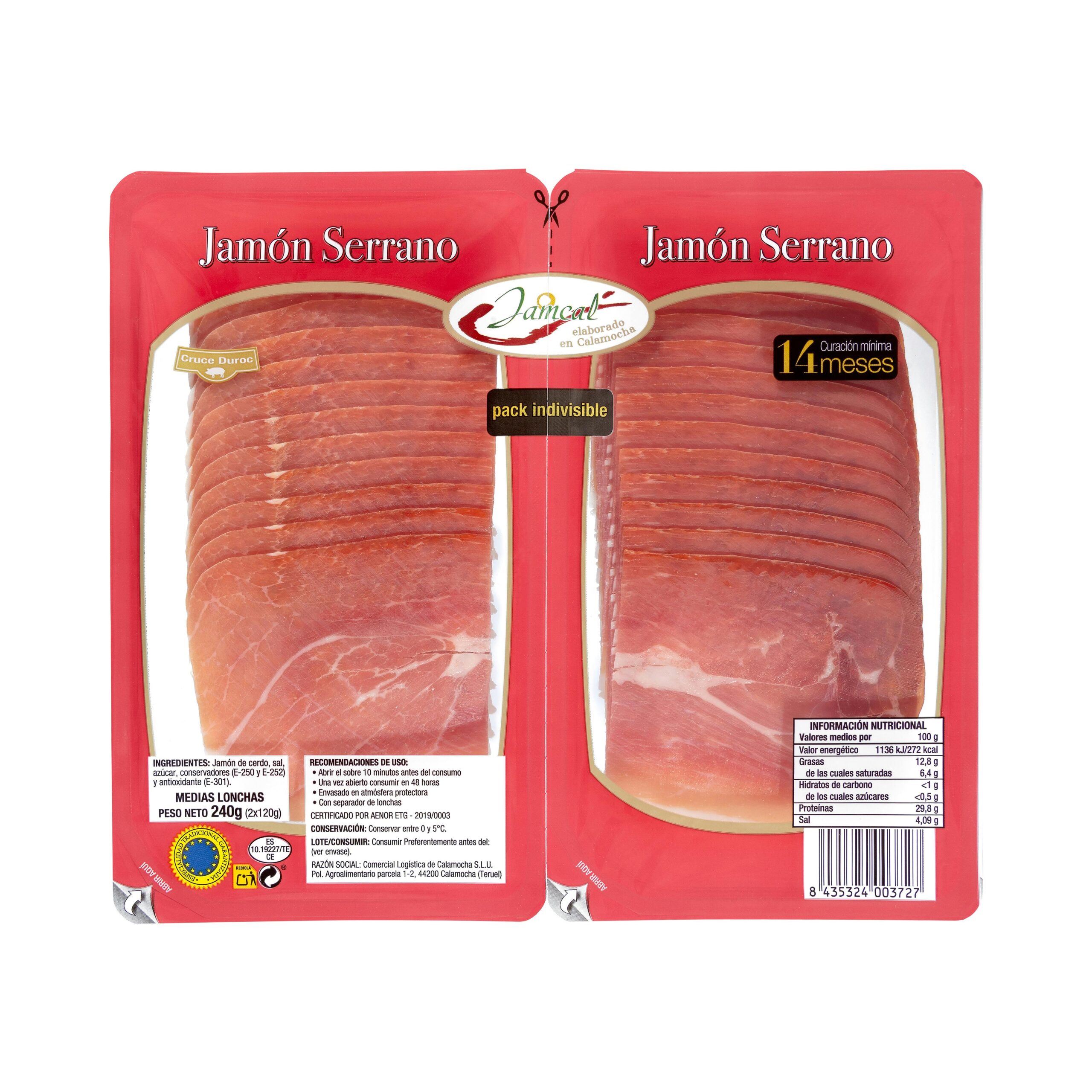 Jamón serrano medias lonchas Jamcal Mercadona