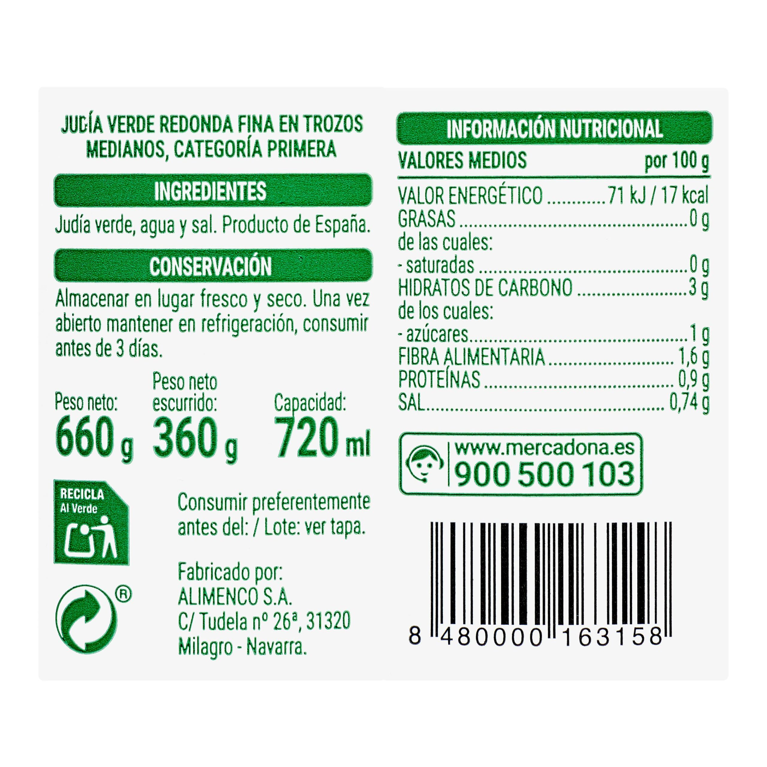 Etiqueta Judías verdes redondas Hacendado