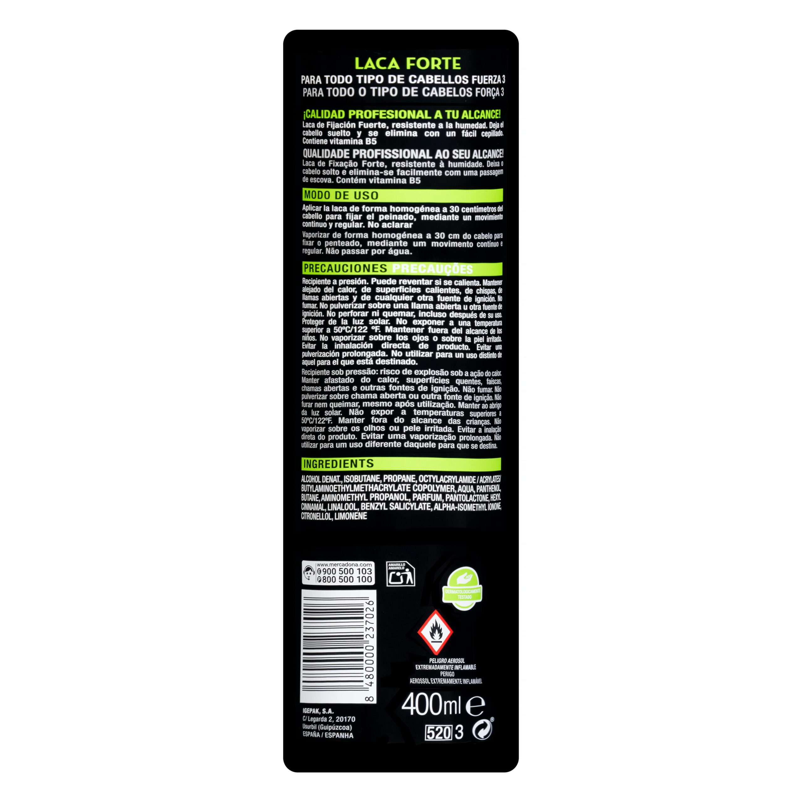 Etiqueta Laca cabello Forte Deliplus fijación 3 ProFix