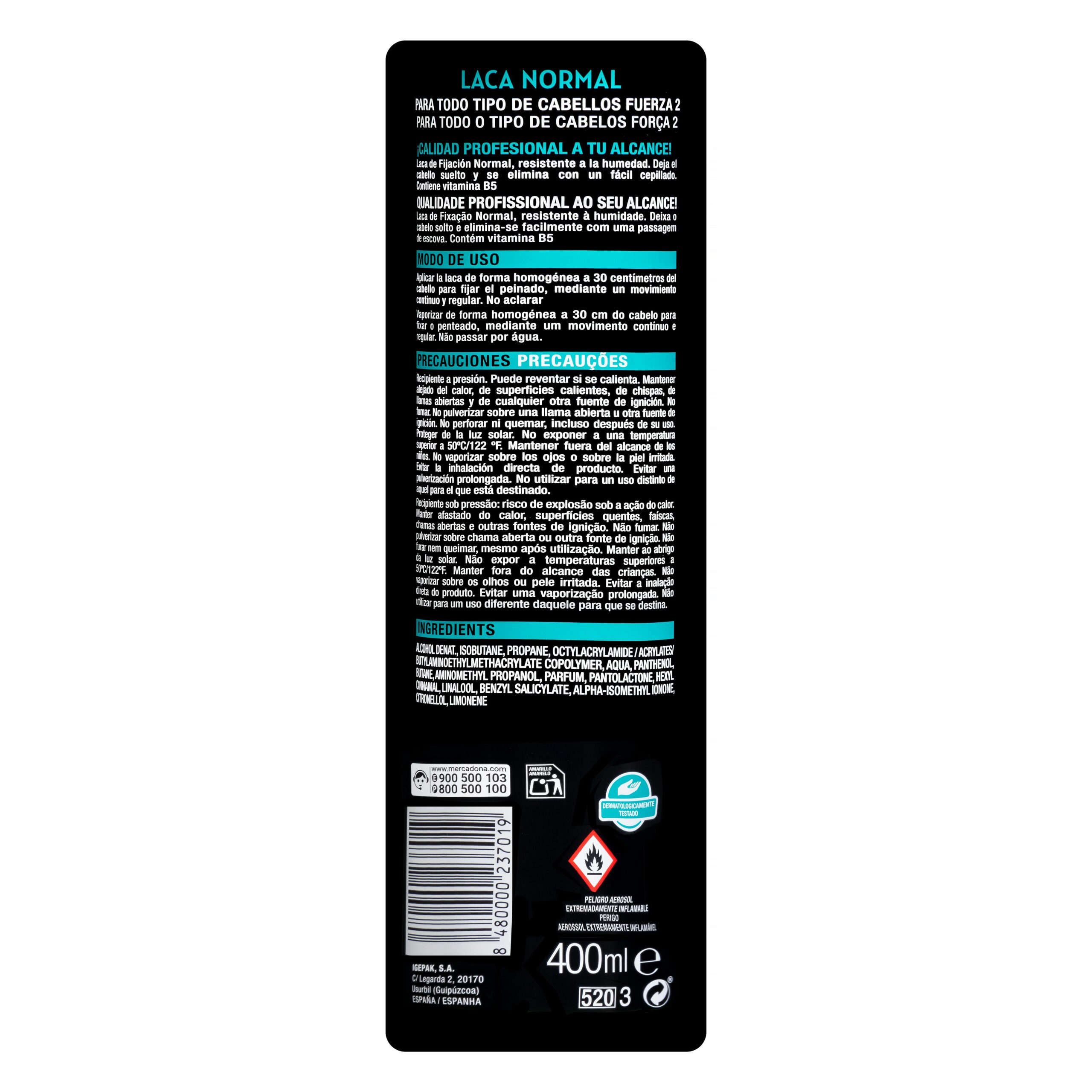 Etiqueta Laca cabello Normal Deliplus fijación 2 ProFix