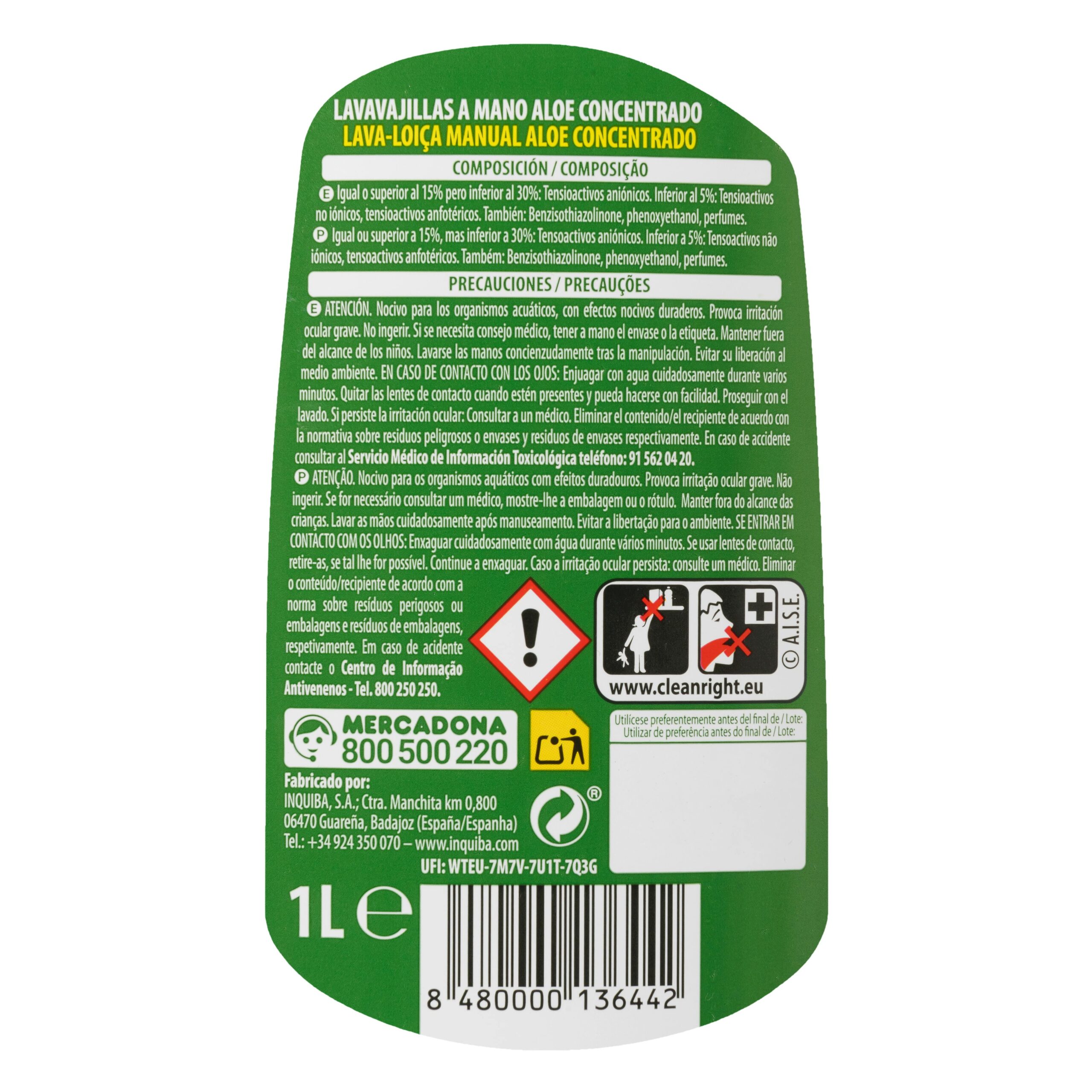 Etiqueta Lavavajillas Aloe Bosque Verde concentrado lavado a mano