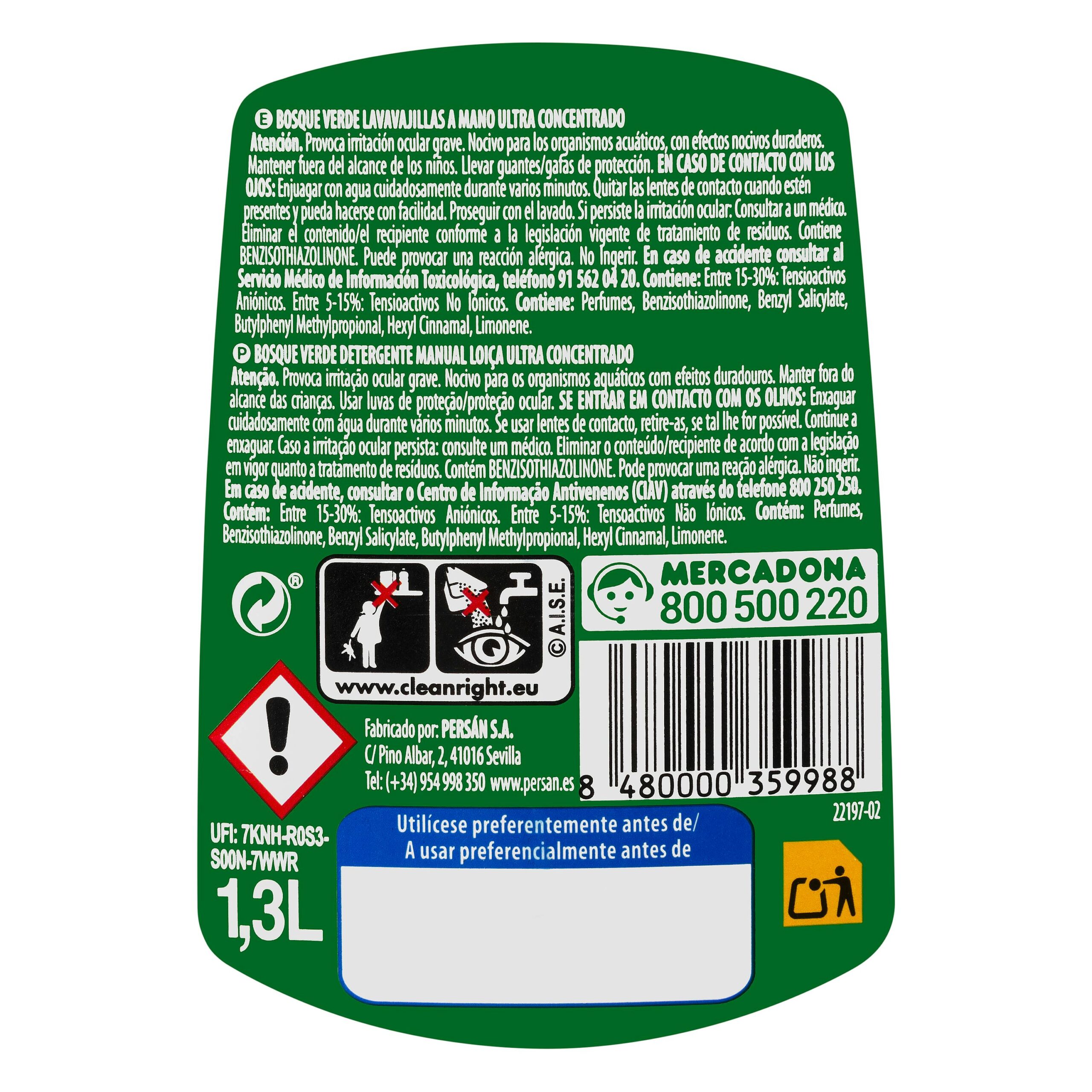 Etiqueta Lavavajillas Ultra concentrado Bosque Verde lavado a mano