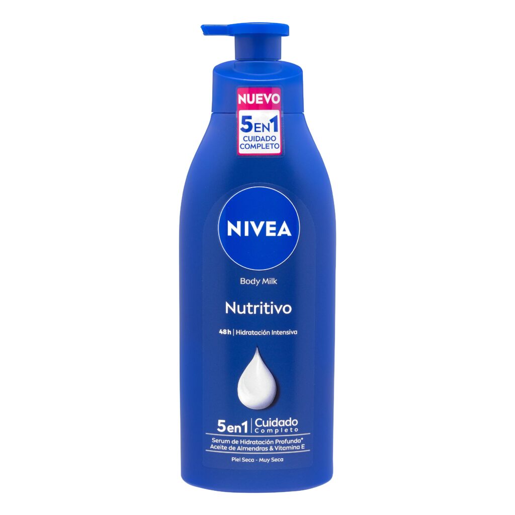 Leche corporal nutritiva Nivea con aceite de almendras y vitamina E piel seca y muy seca