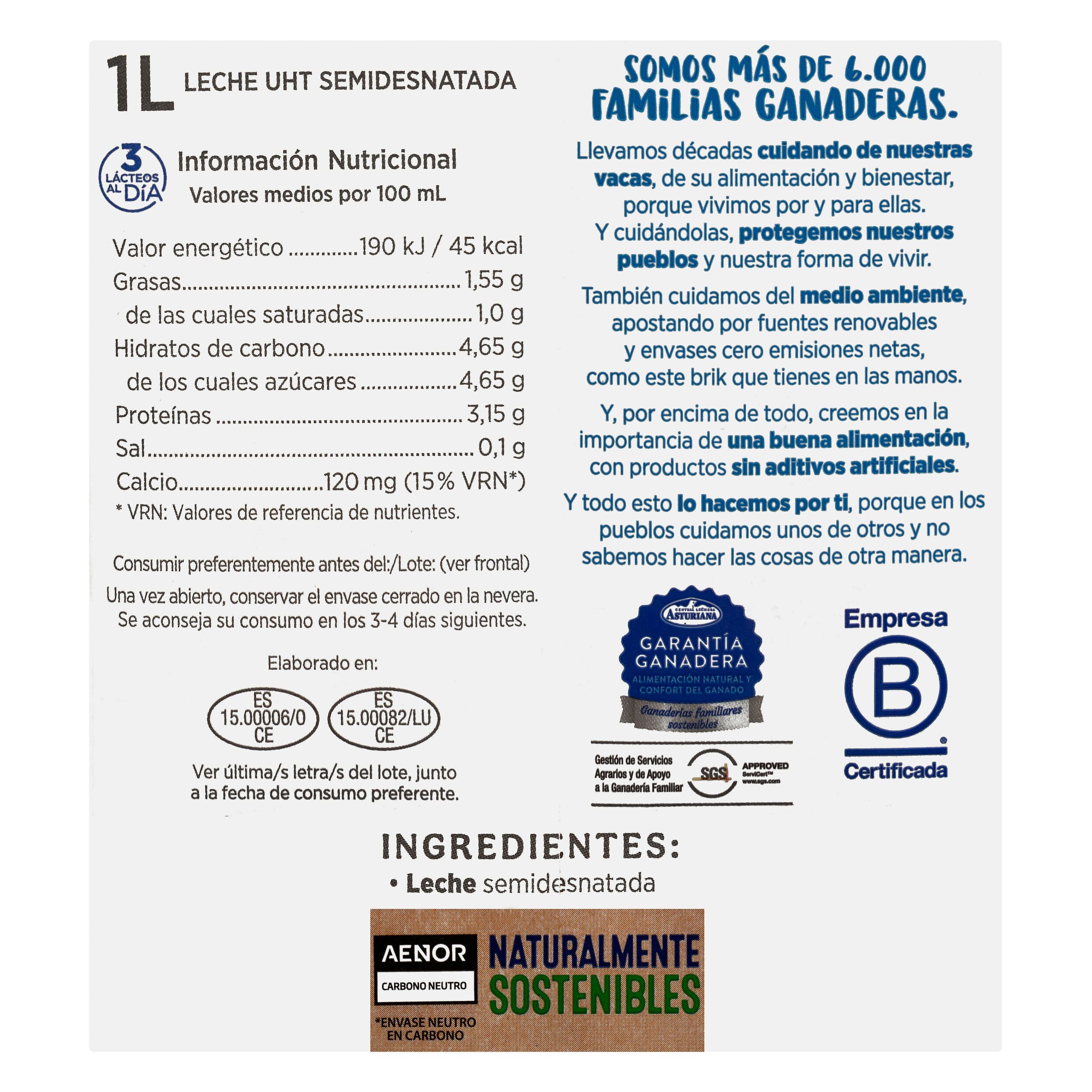 Etiqueta Leche semidesnatada Asturiana