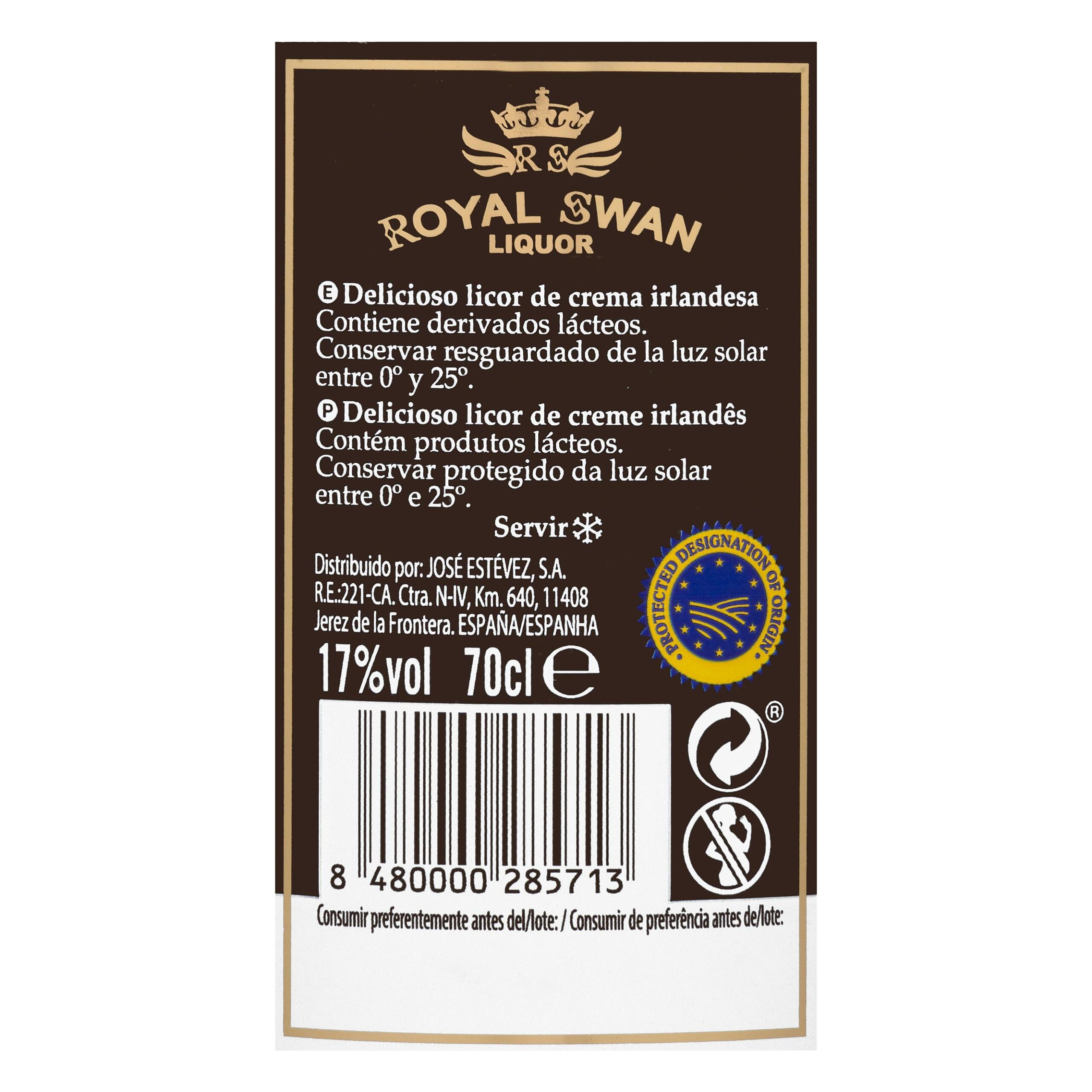 Etiqueta Licor crema Irlandesa Royal Swan