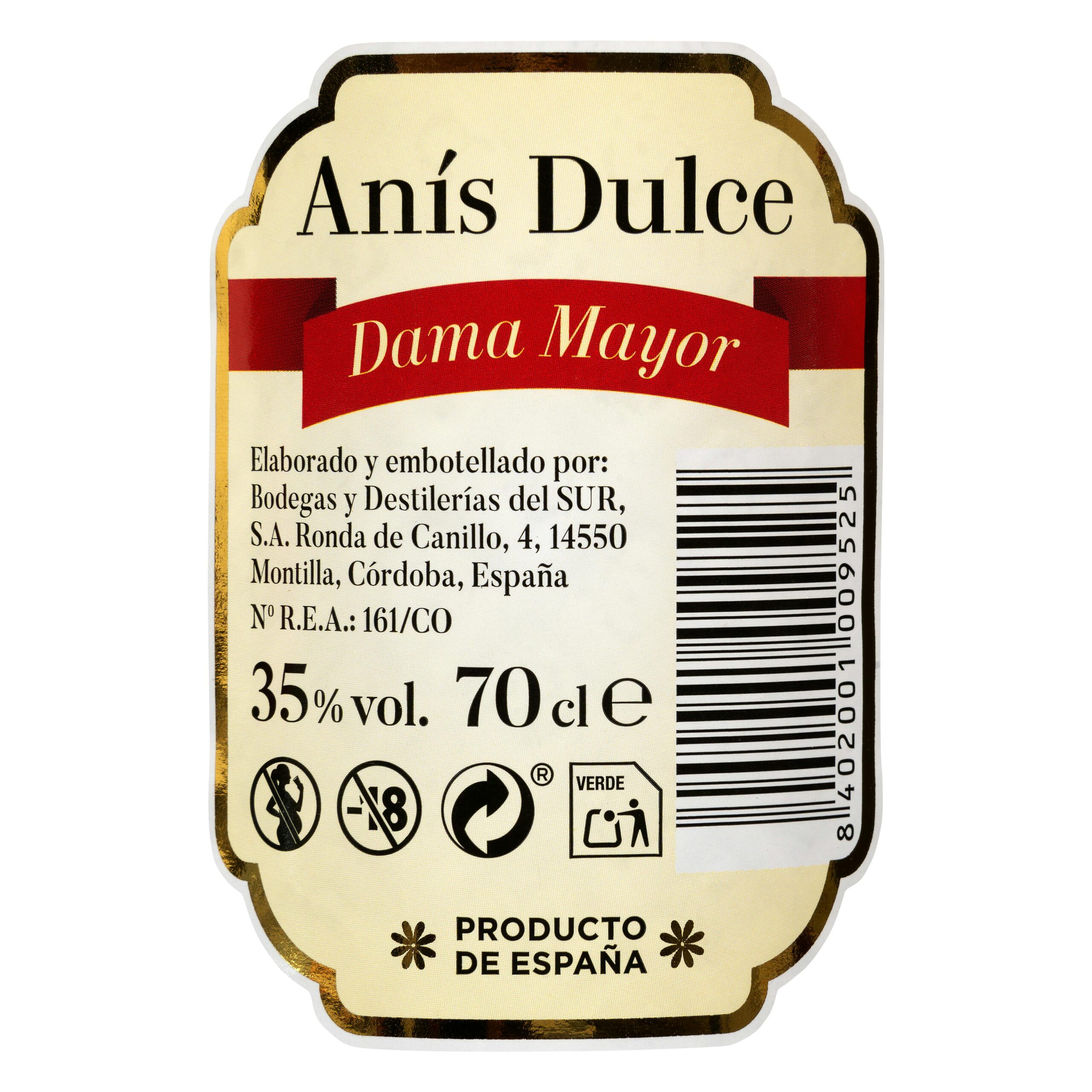 Etiqueta Licor de anís dulce Dama Mayor