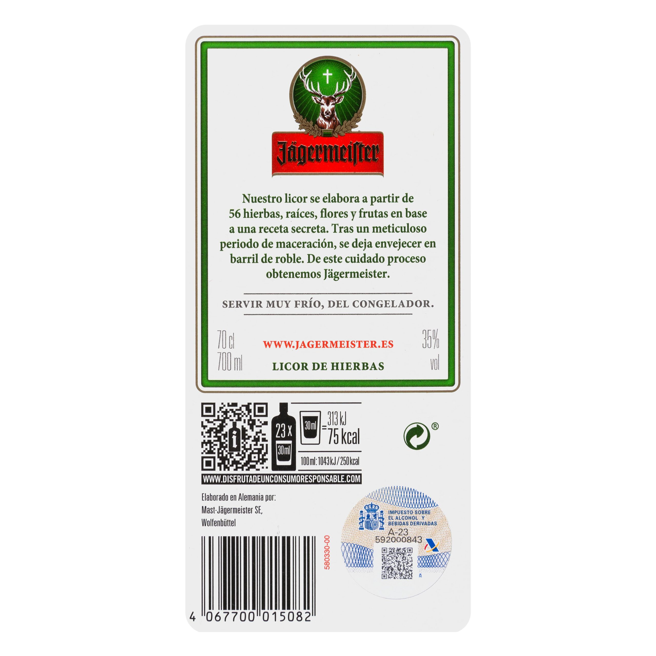 Etiqueta Licor de hierbas Jägermeister