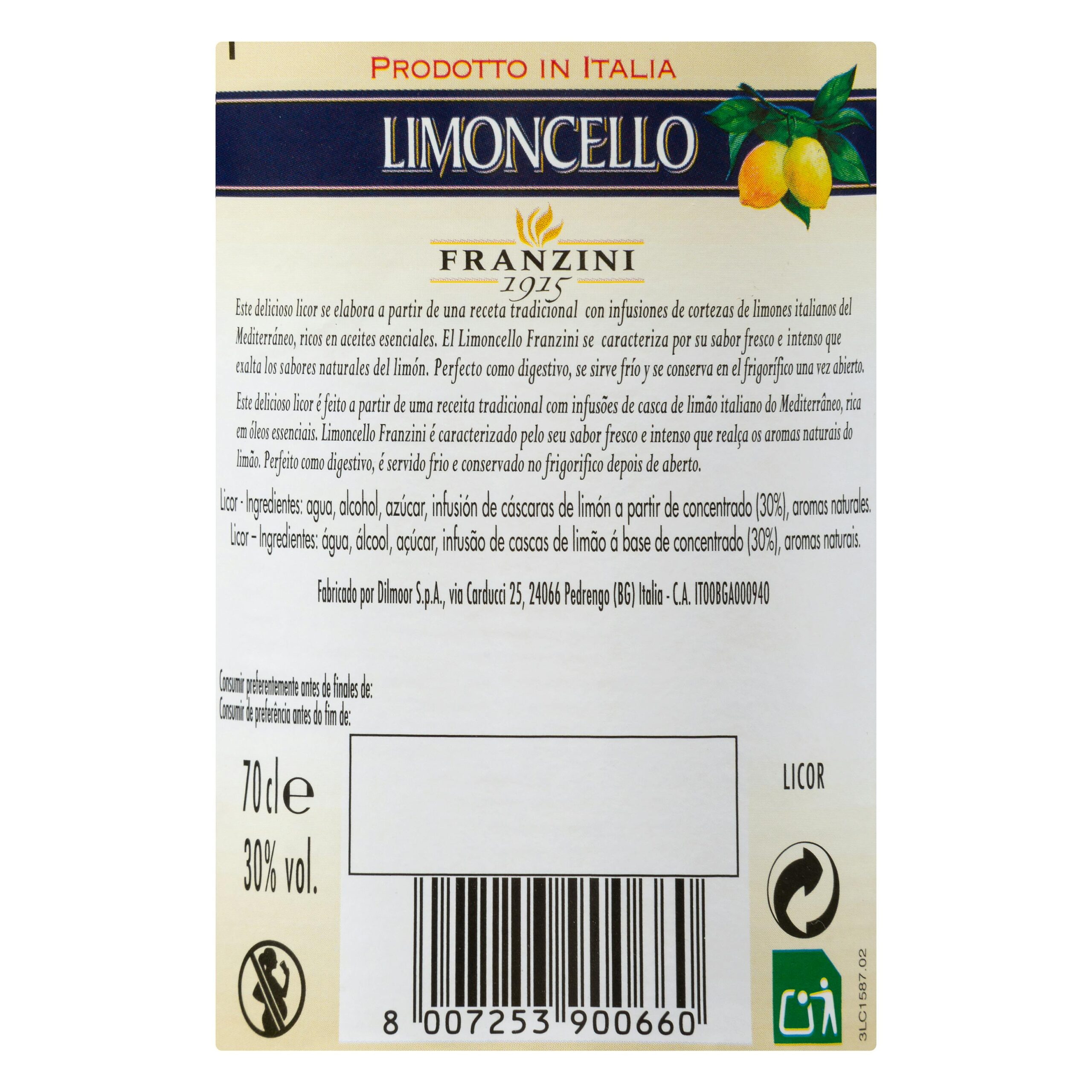 Etiqueta Licor de limoncello Franzini