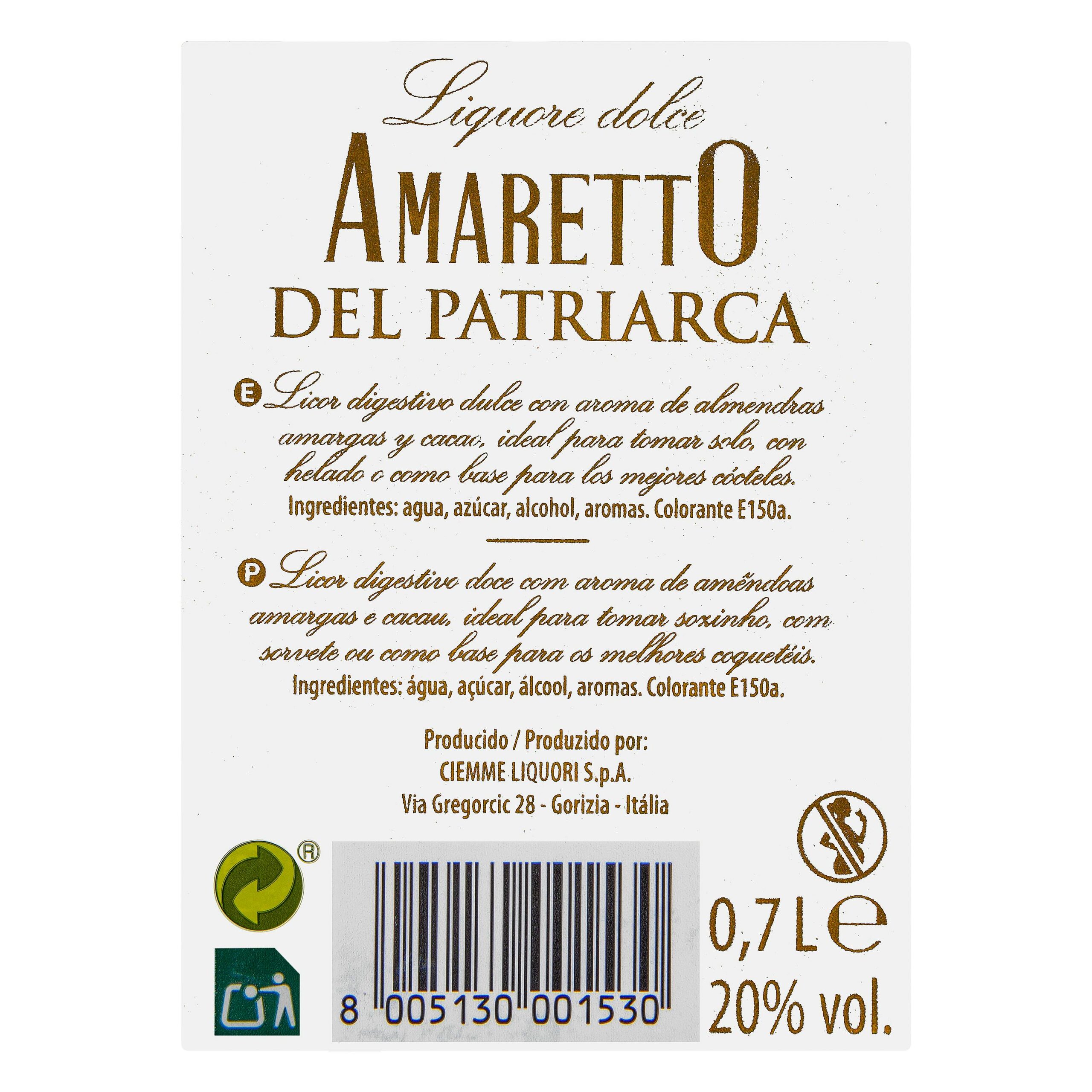 Etiqueta Licor dulce Amaretto Del Patriarca
