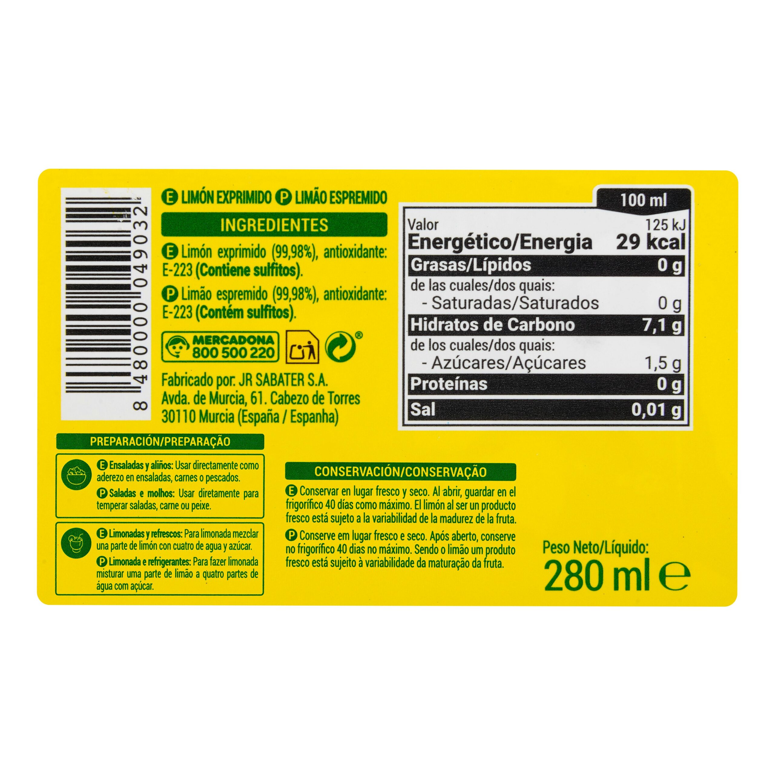 Etiqueta Limón exprimido Hacendado
