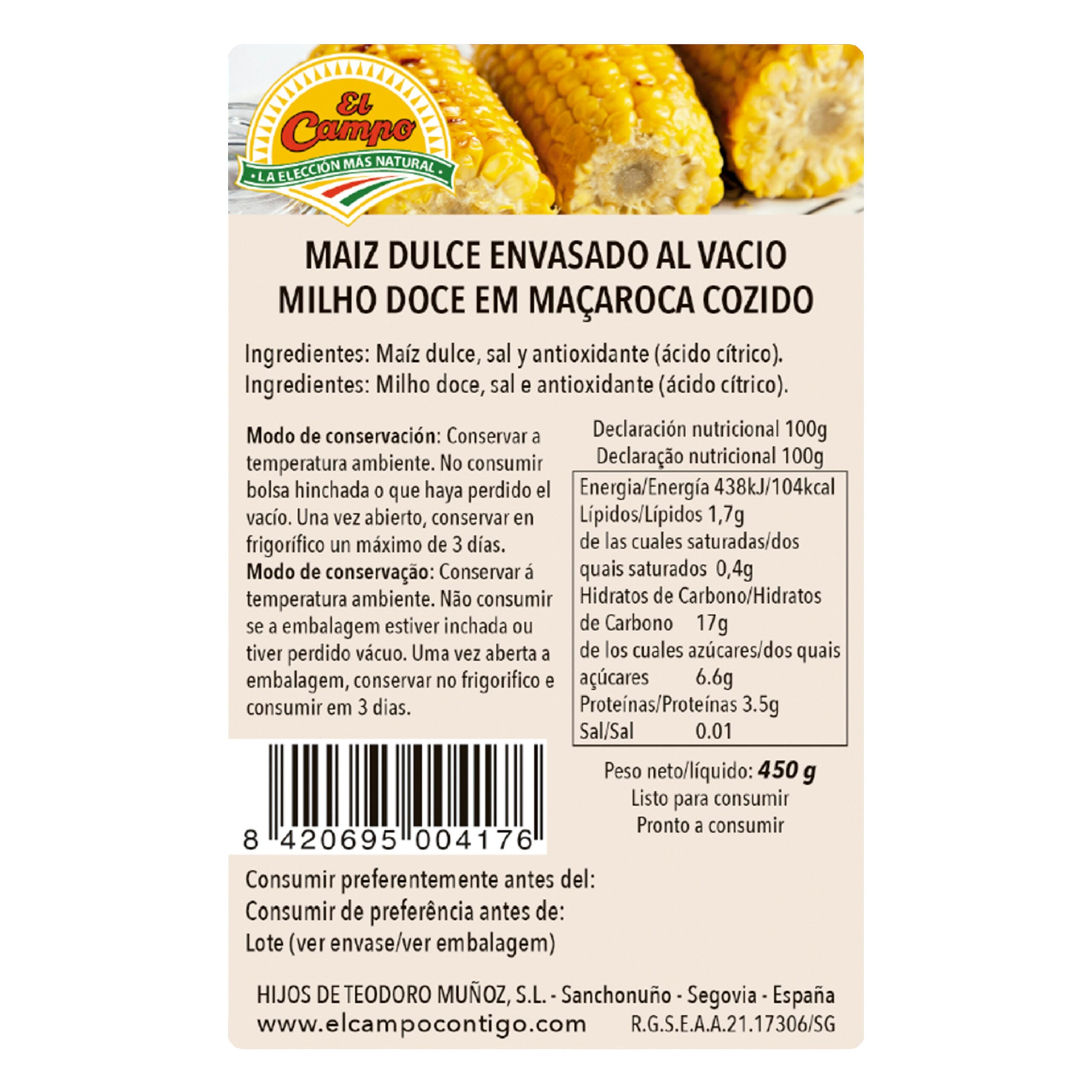 Etiqueta Maíz dulce en mazorca cocido