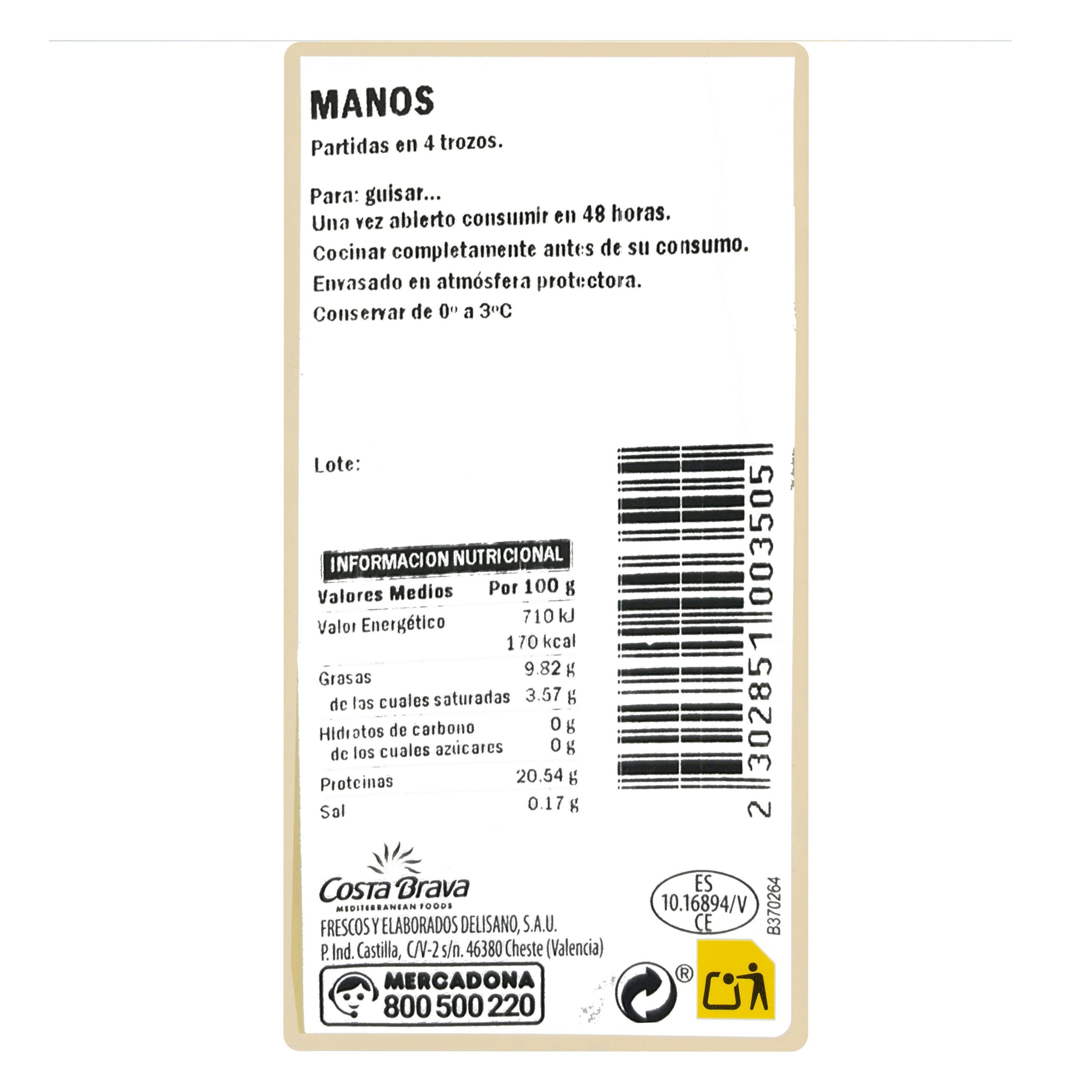 Etiqueta Manos de cerdo