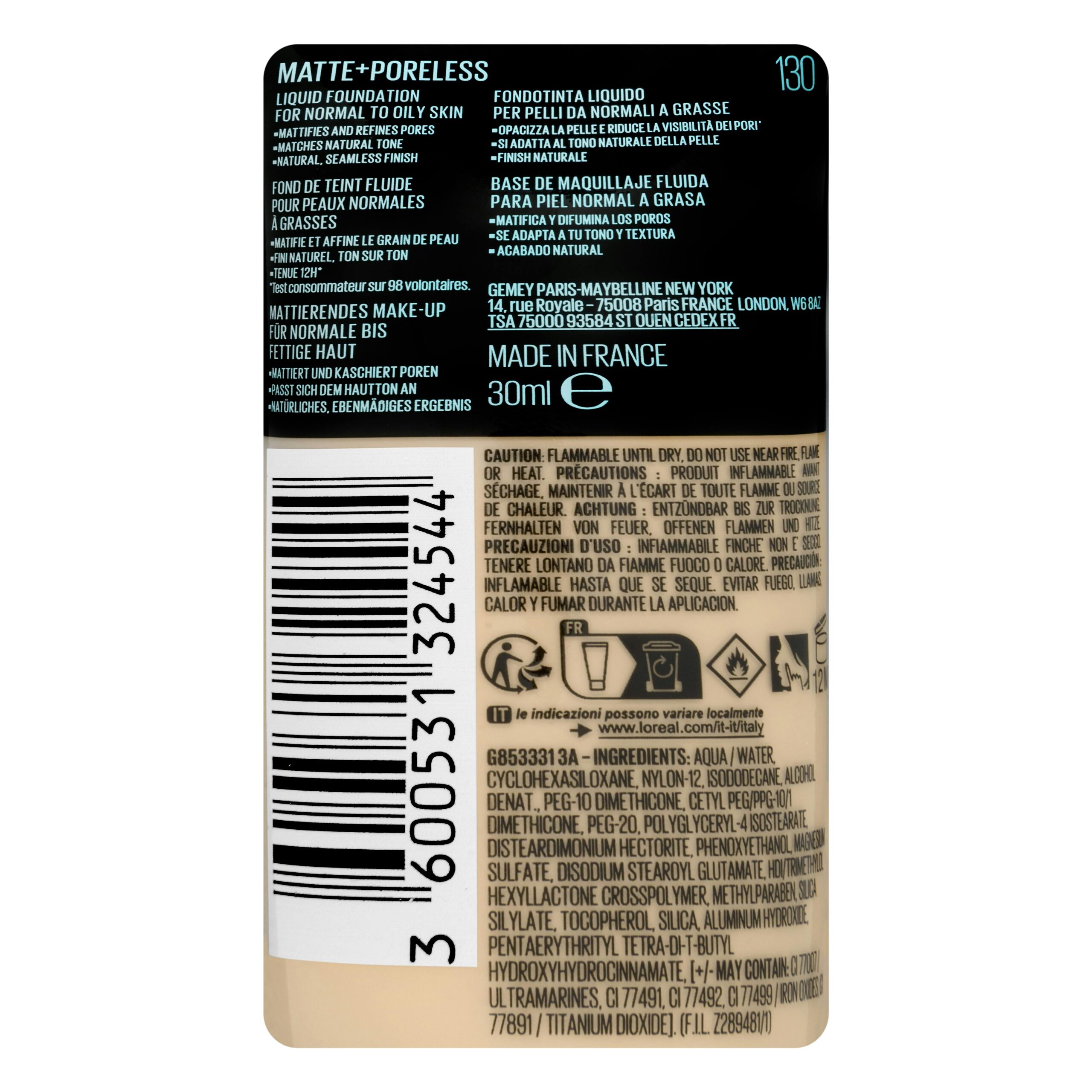 Etiqueta Maquillaje fluido Fit Me 130 buff beige