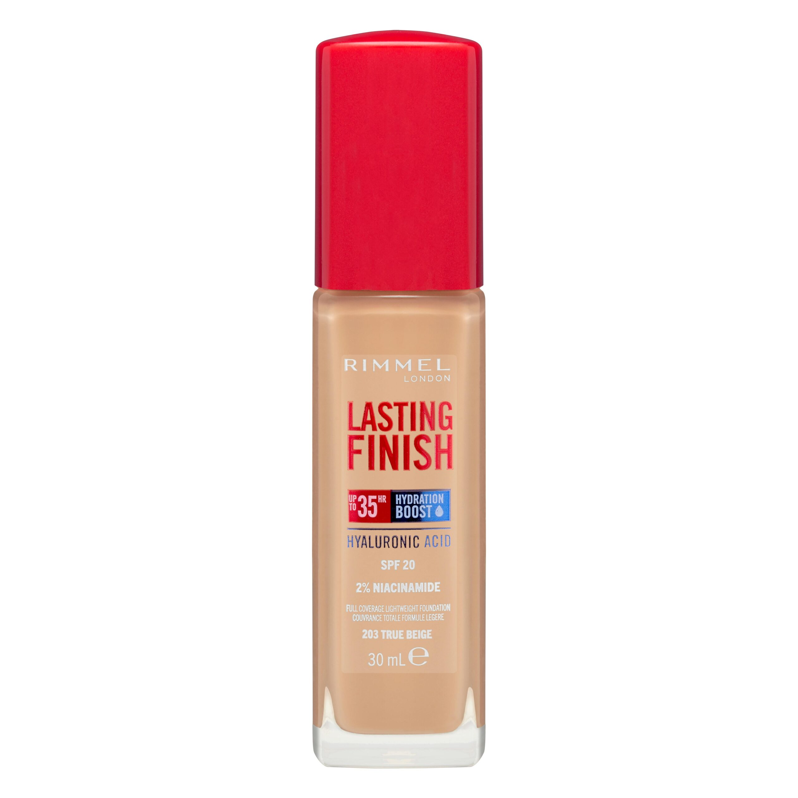 Maquillaje fluido Lasting Finish Rimmel London 203 True beige FPS 20 Mercadona