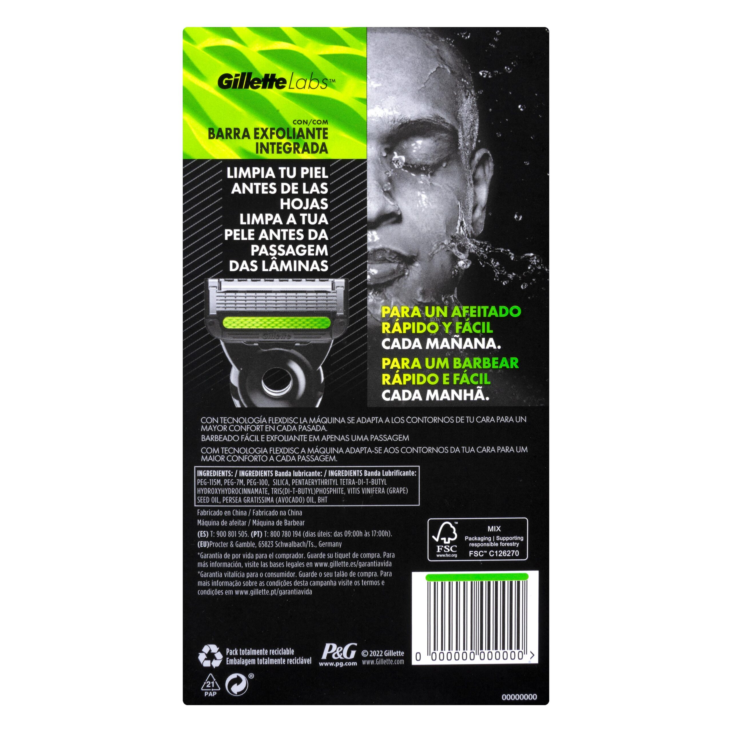 Etiqueta Maquinilla de afeitar recargable Gillette Labs 5 hojas
