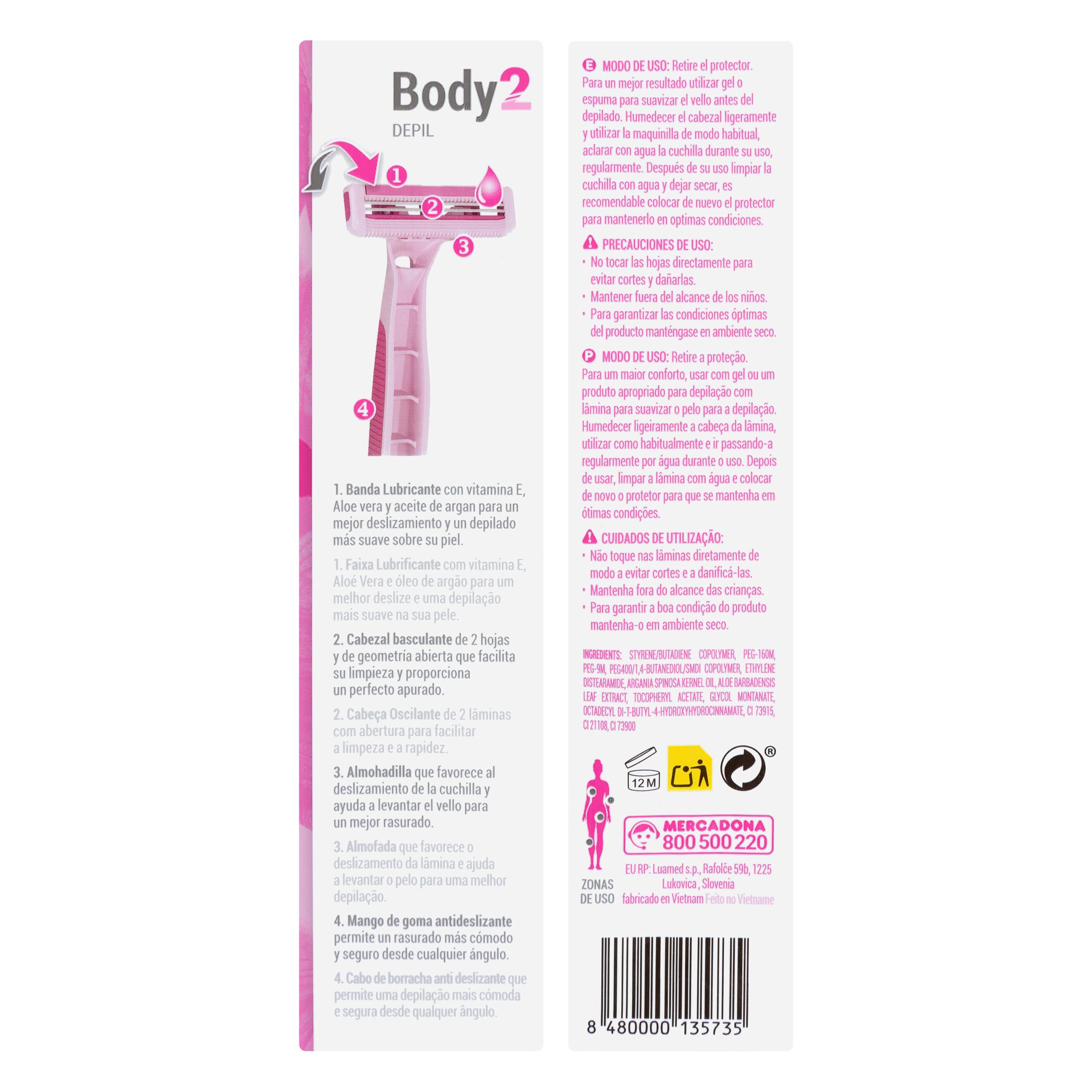 Etiqueta Maquinillas depilación desechables Deliplus Body 2 hojas