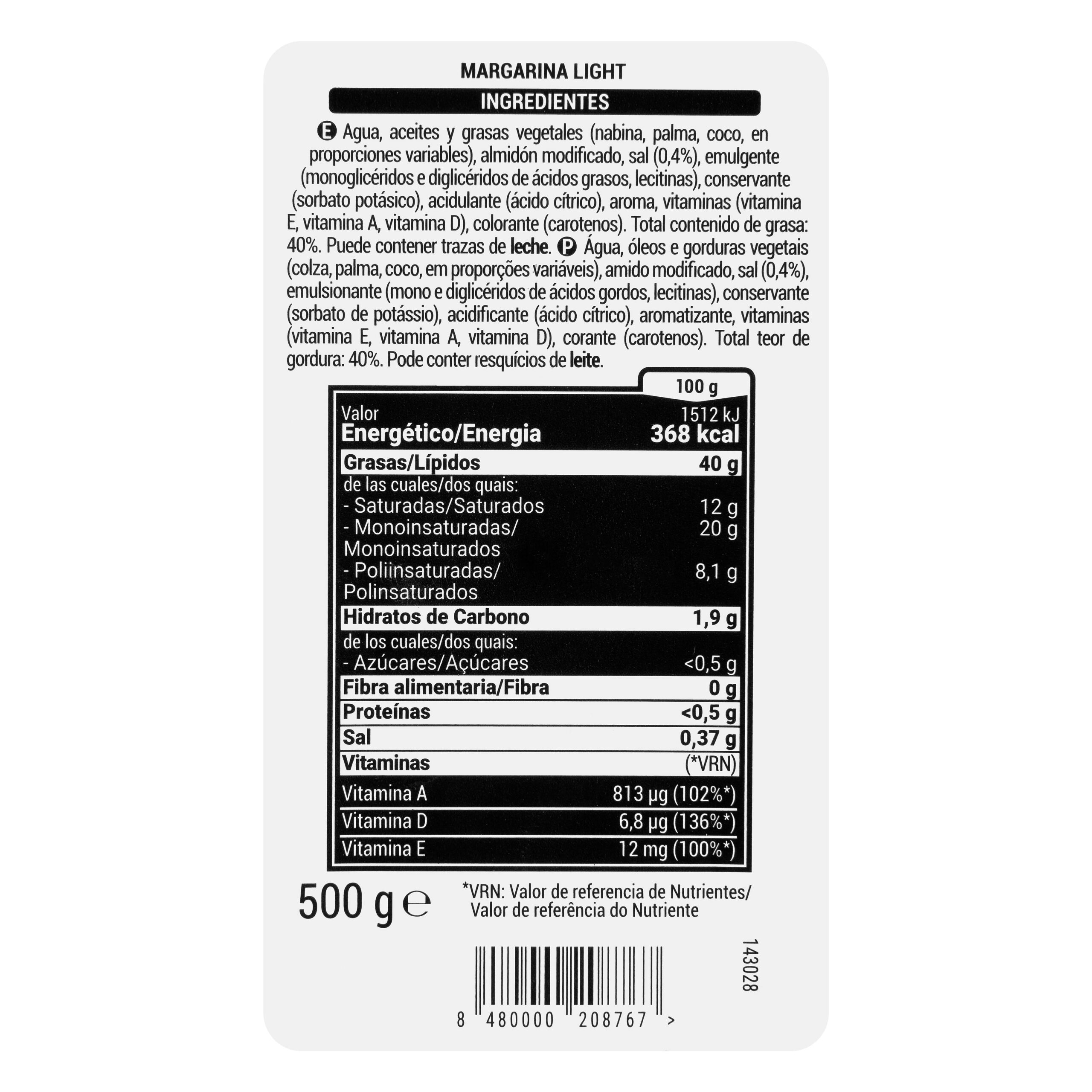 Etiqueta Margarina ligera Hacendado