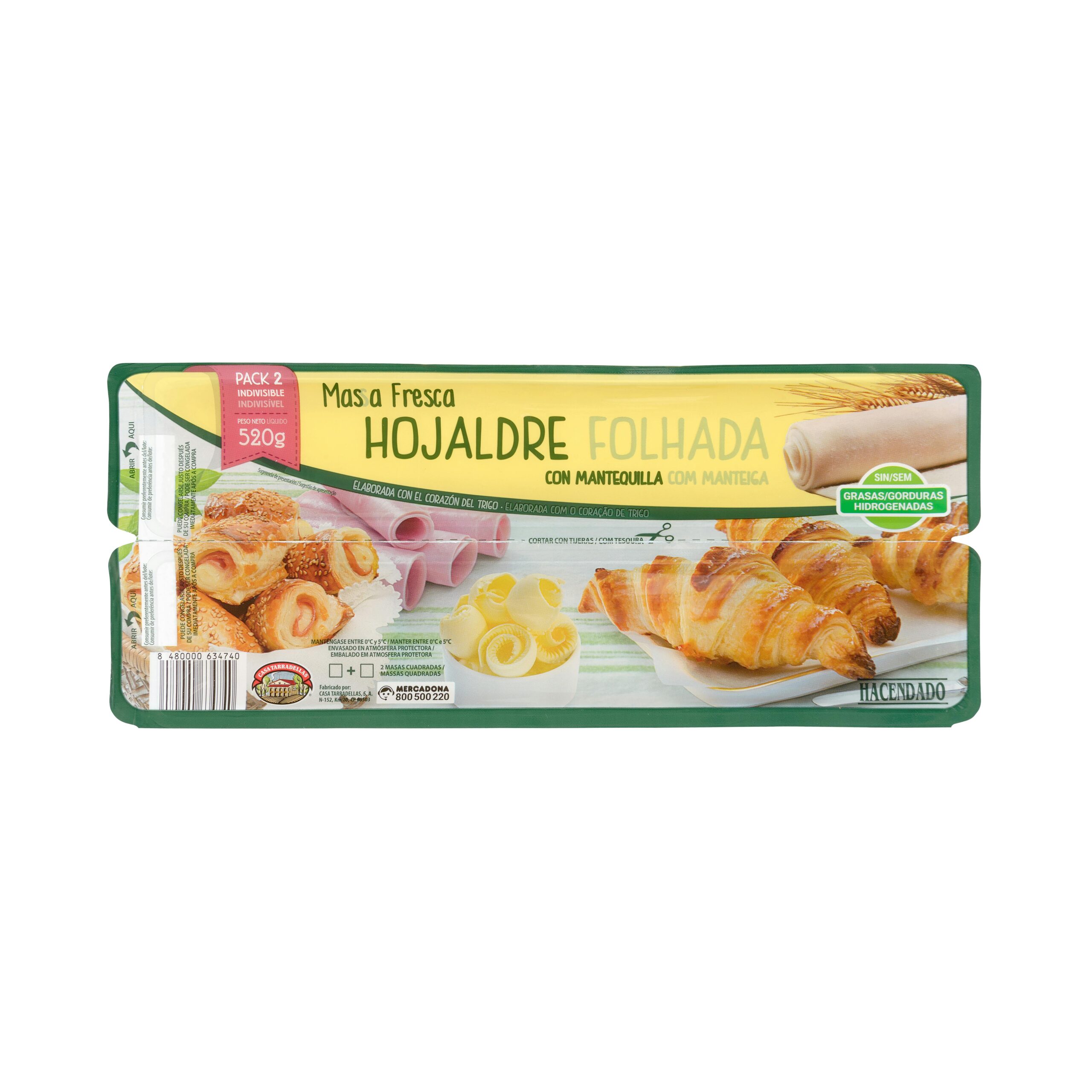 Masa fresca Hacendado hojaldre con mantequilla Mercadona