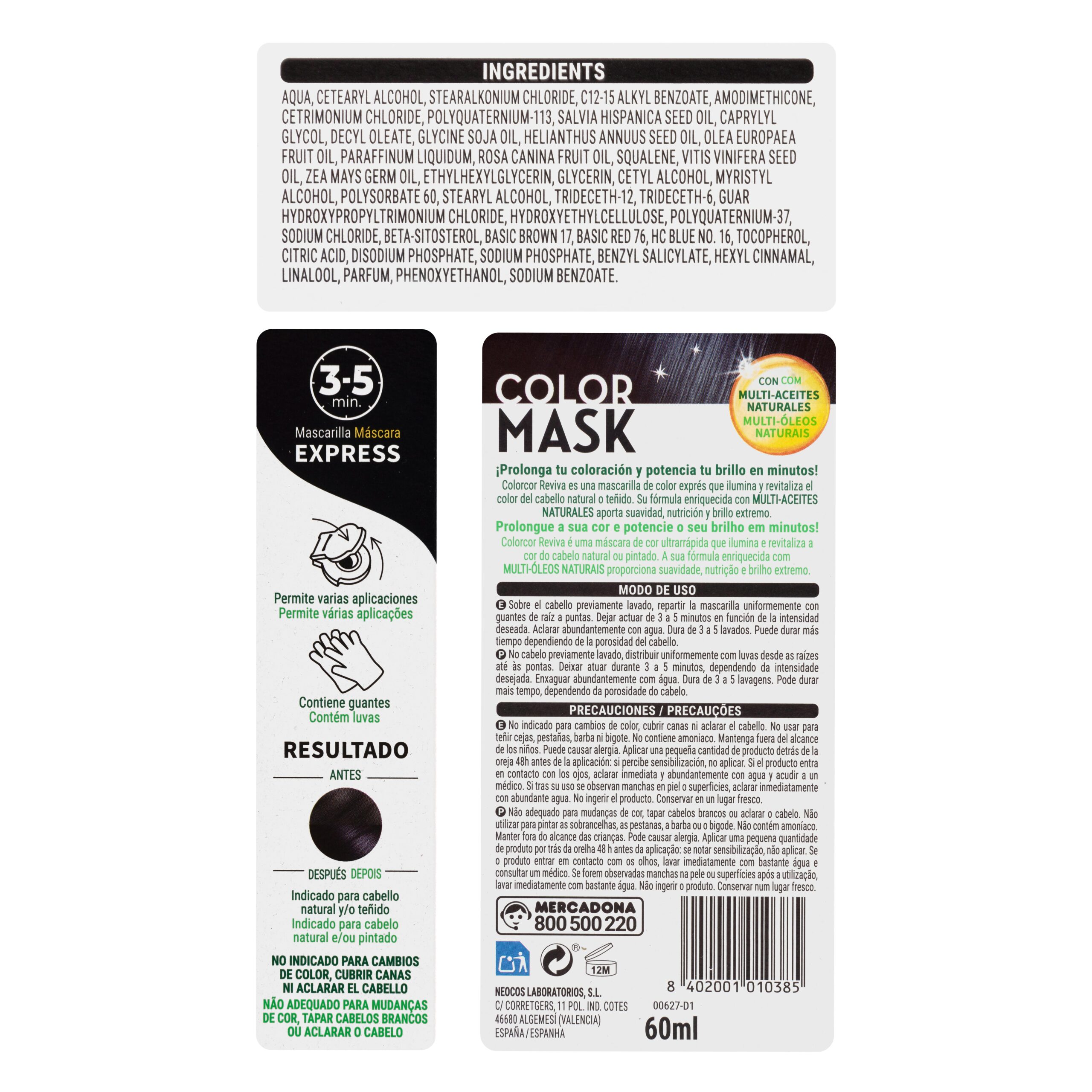 Etiqueta Mascarilla cabello negro Deliplus