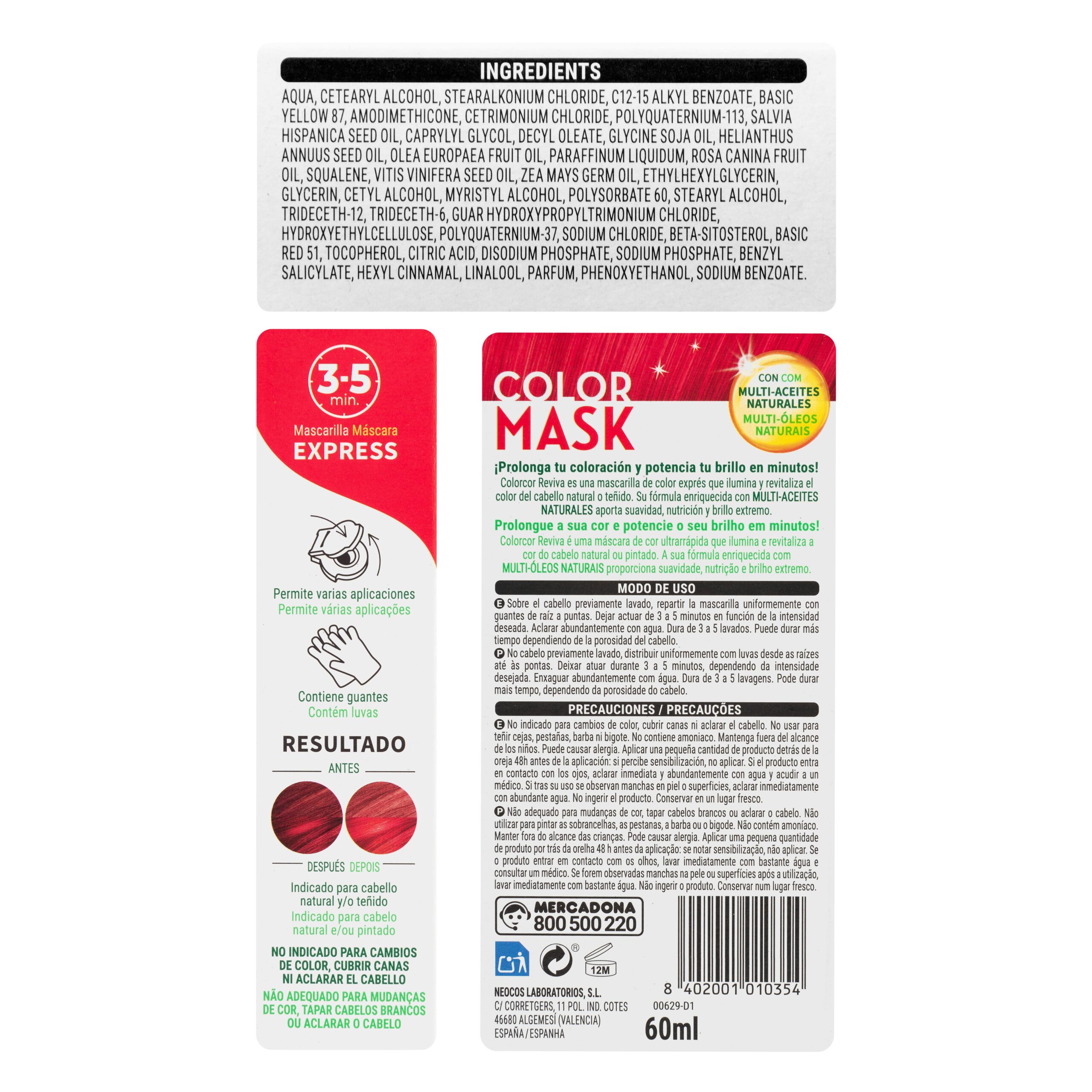 Etiqueta Mascarilla cabello rojo Deliplus