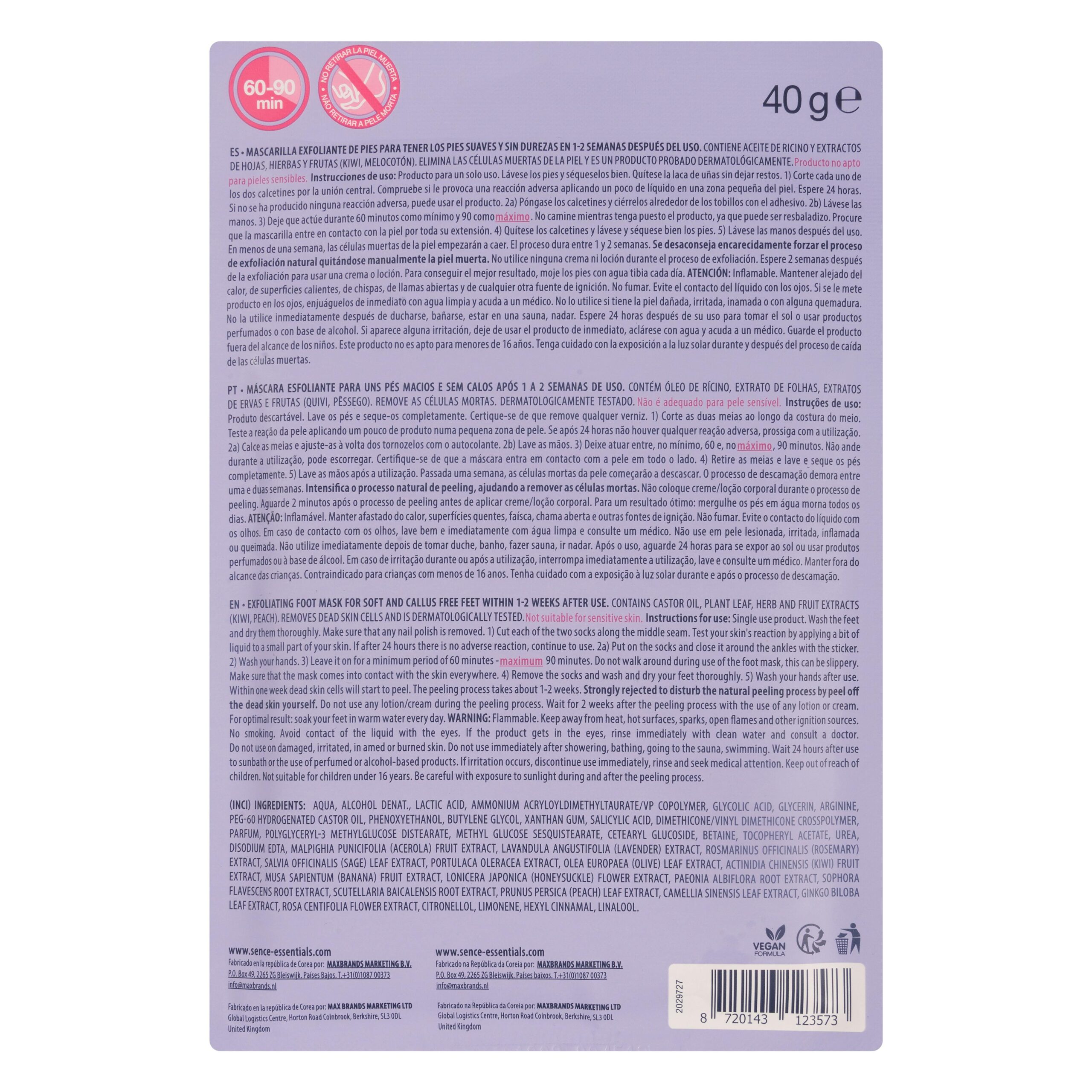 Etiqueta Mascarilla de pies Exfoliante Sence