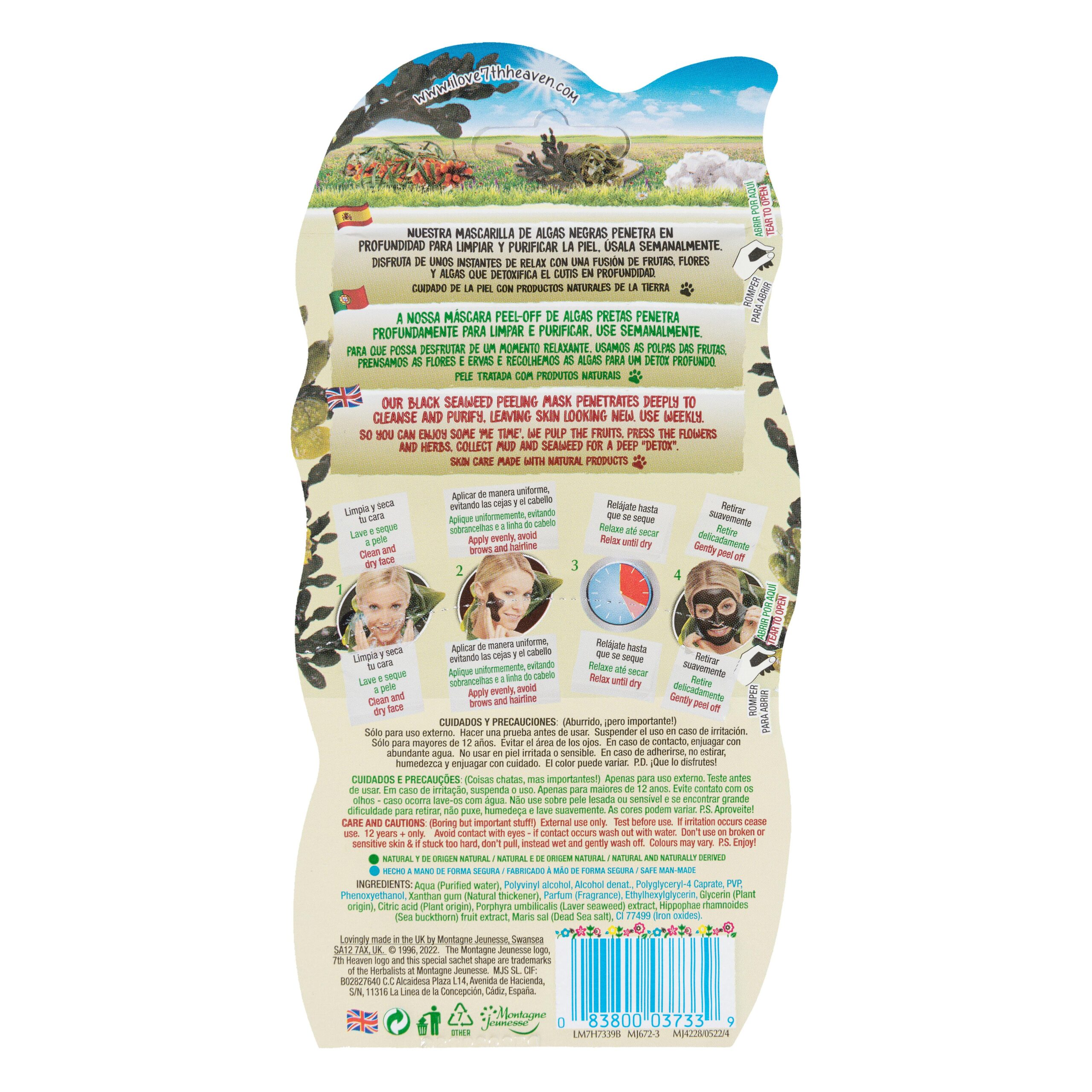 Etiqueta Mascarilla facial peeling de alga negra Montagne Jeunesse