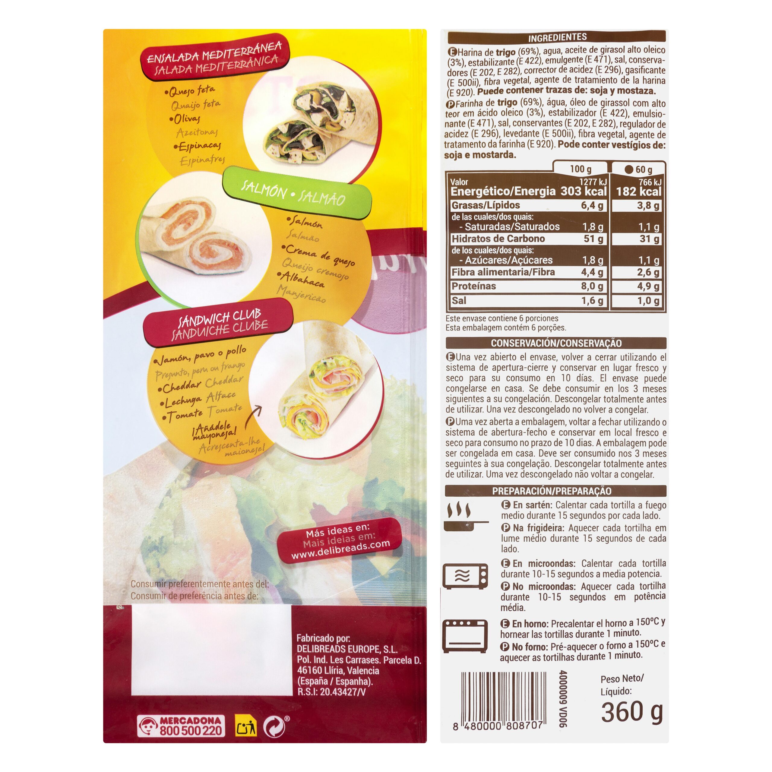 Etiqueta Maxi tortillas de trigo Hacendado