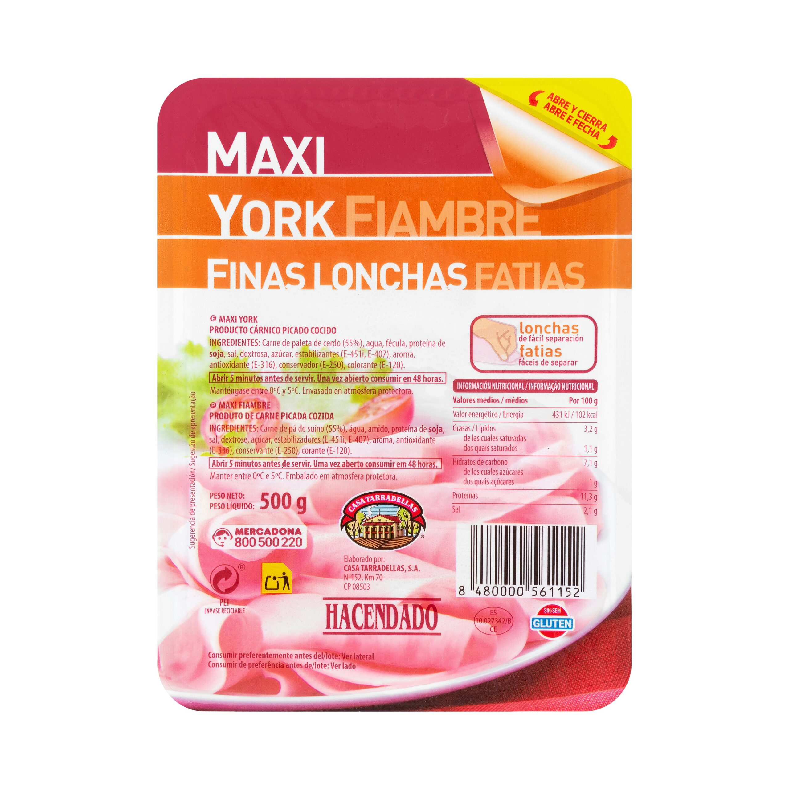 Maxi york Hacendado finas lonchas Mercadona