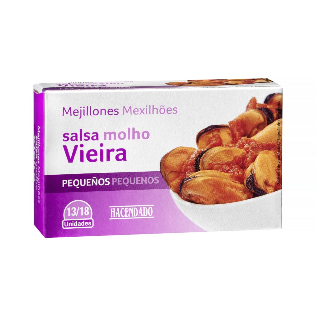 Mejillones en salsa de vieira Hacendado pequeños 13-18 piezas