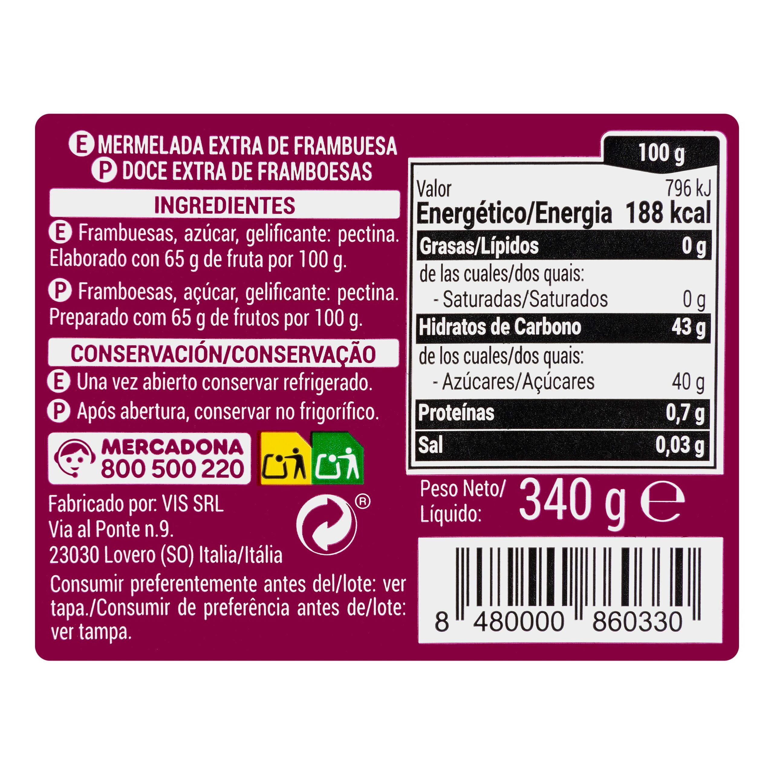 Etiqueta Mermelada de frambuesa Hacendado