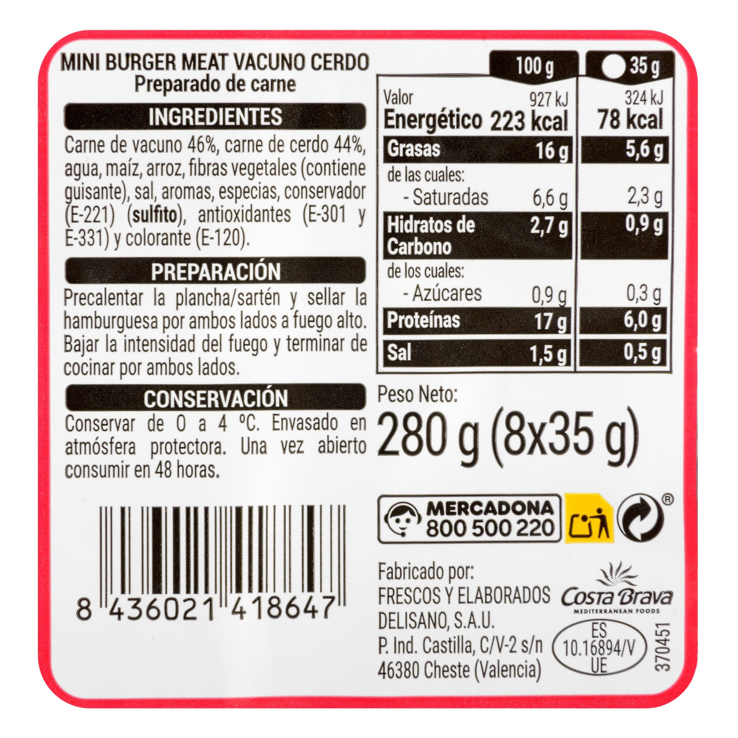 Etiqueta Mini burgers de vacuno y cerdo