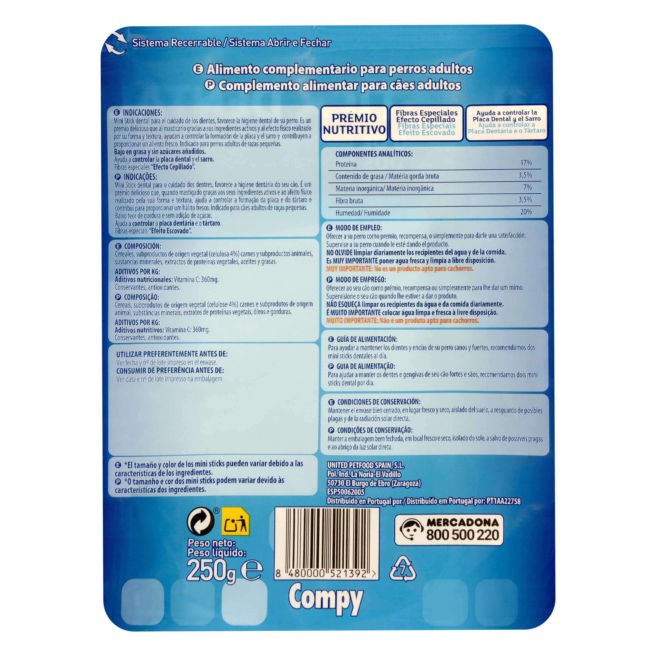 Etiqueta Ministick dental perro adulto Compy razas pequeñas